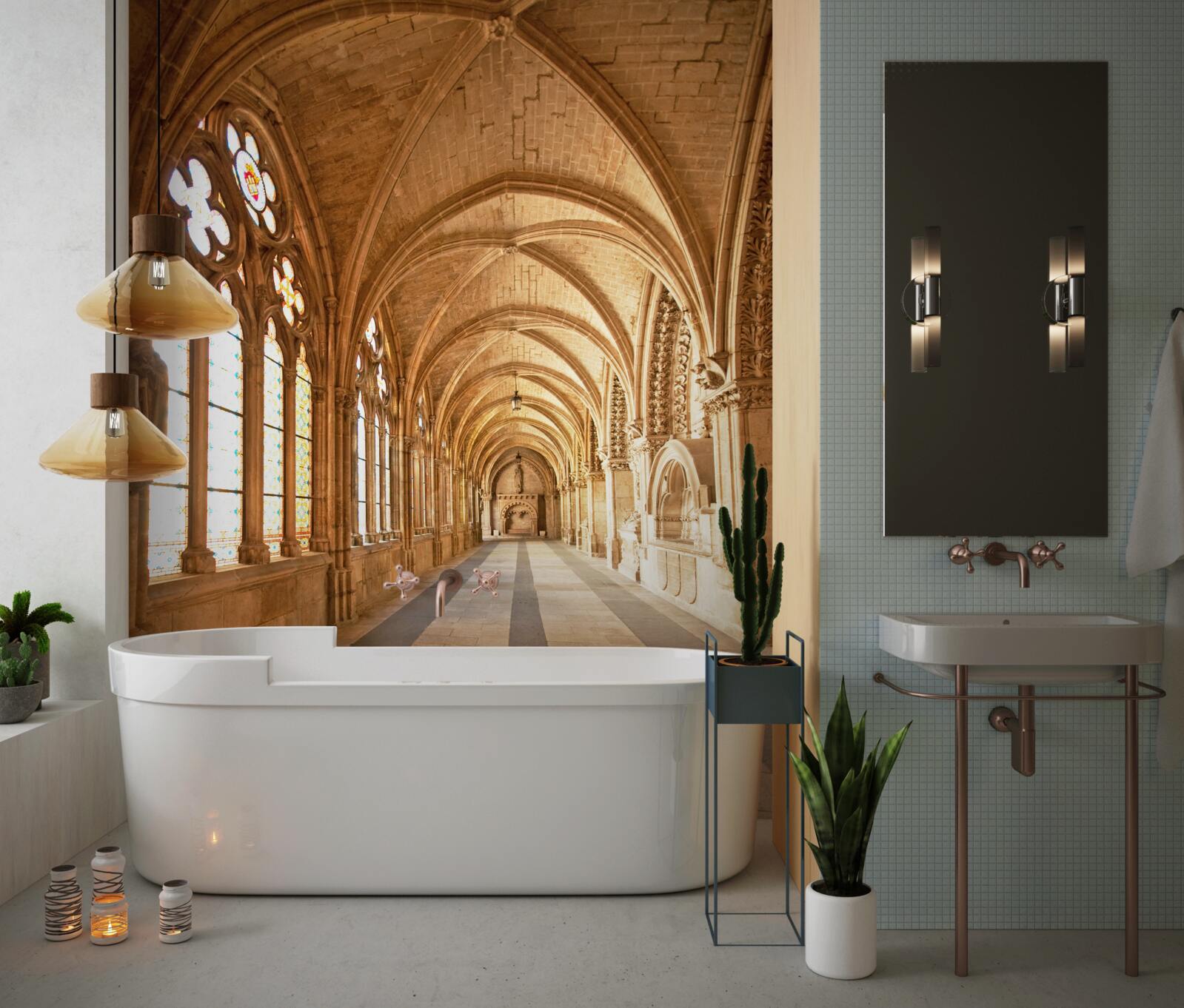 Fototapeta staré kamenné steny so sklenenými oknami