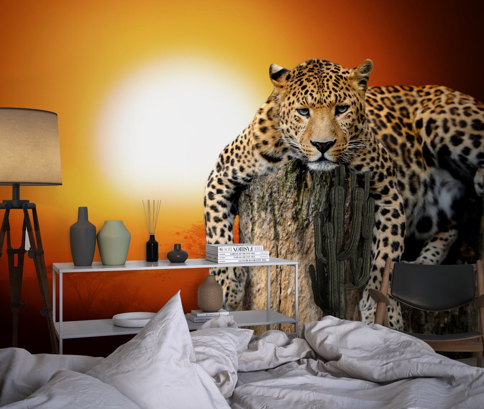 Fototapeta leopard si užíva západ slnka