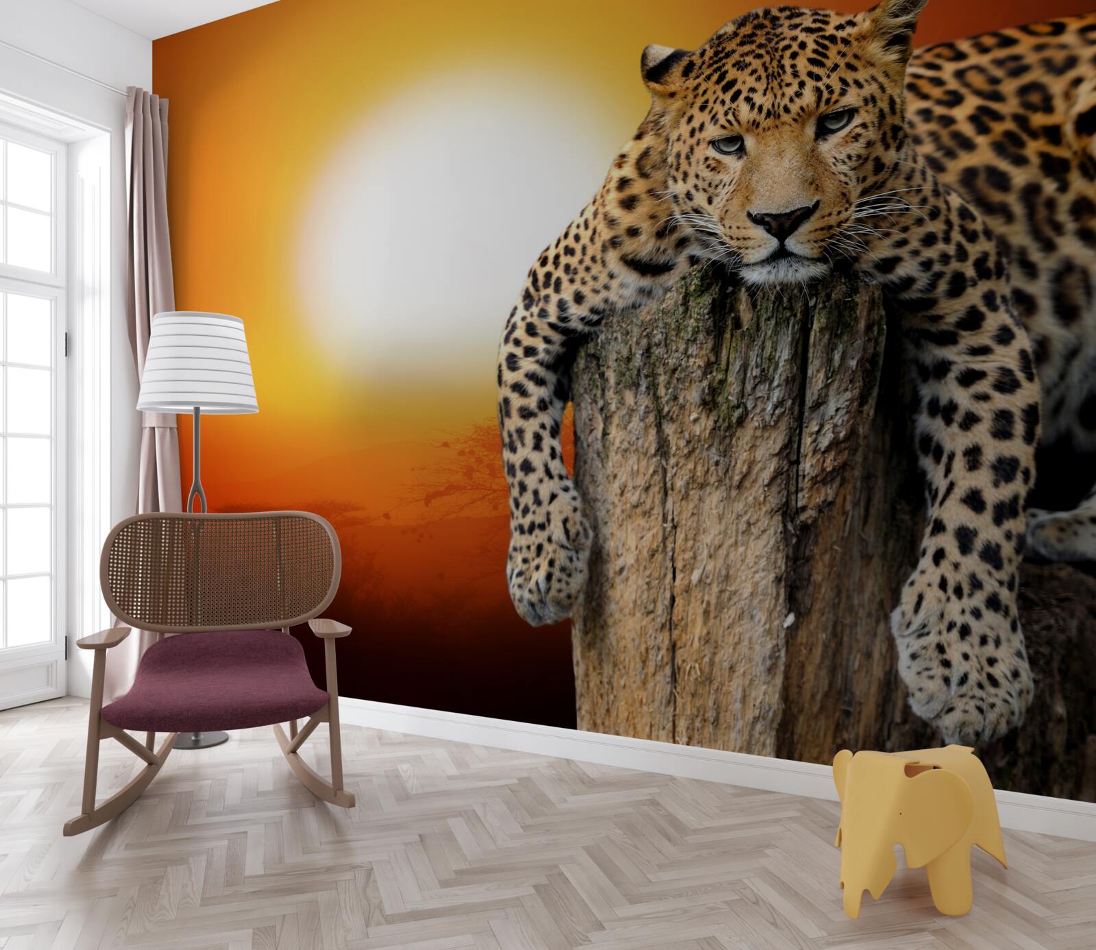 Fototapeta leopard si užíva západ slnka