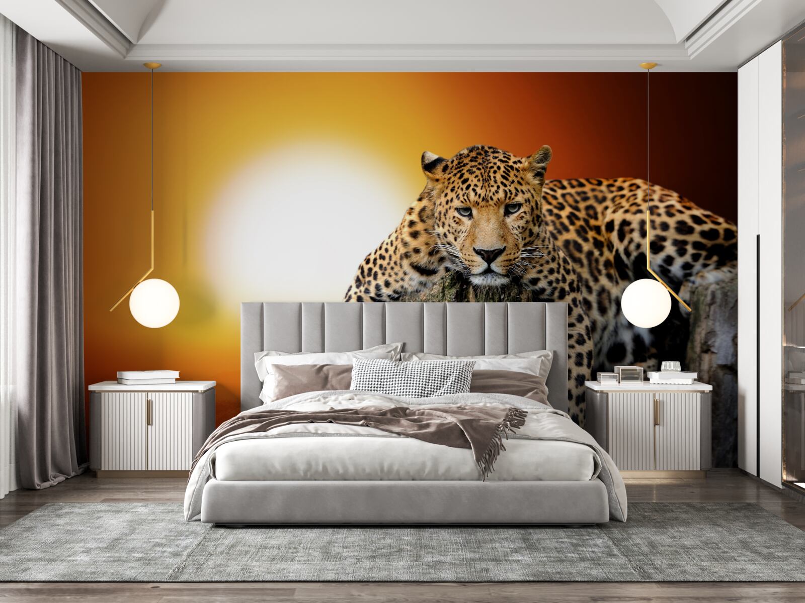 Fototapeta leopard si užíva západ slnka