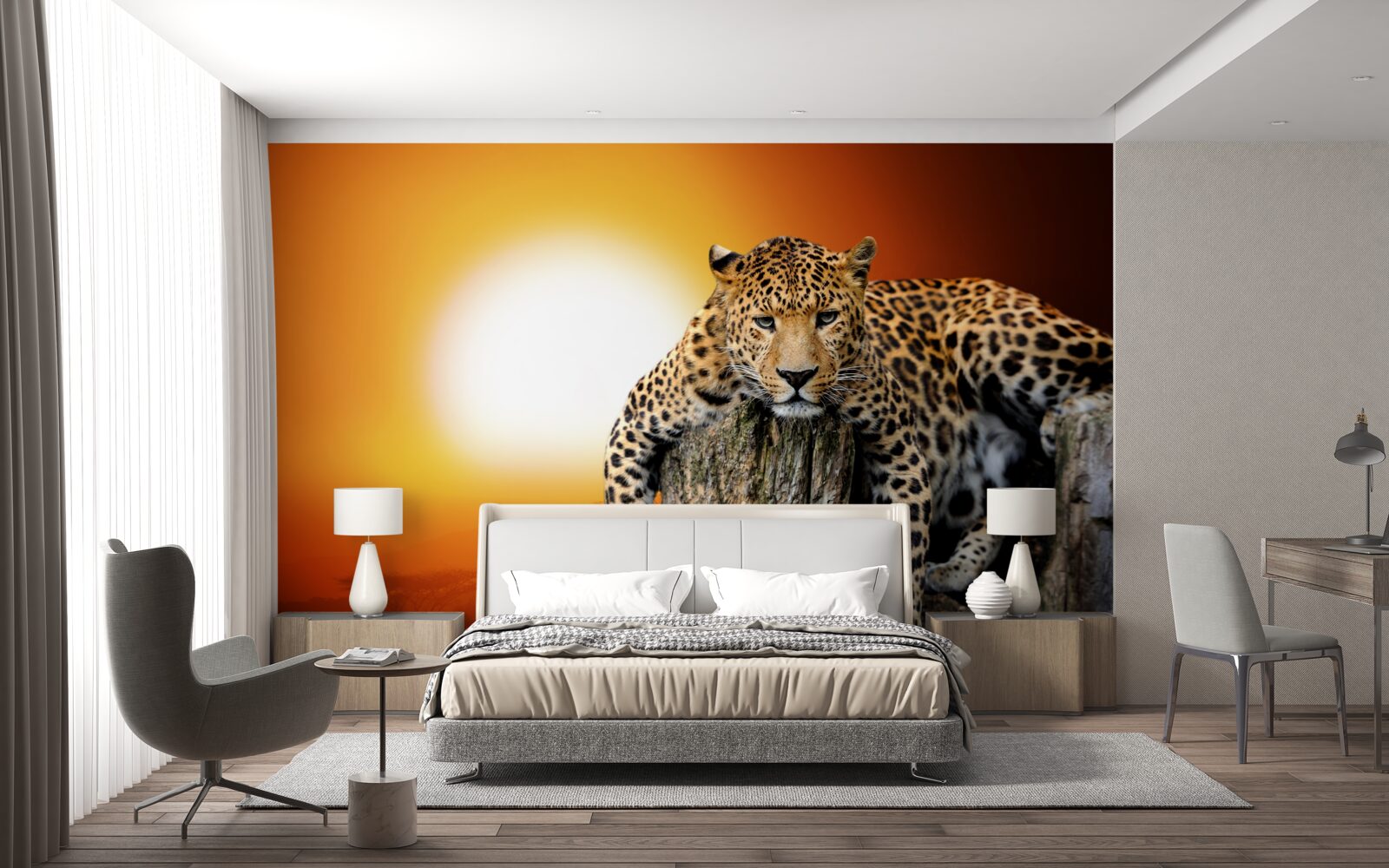 Fototapeta leopard si užíva západ slnka