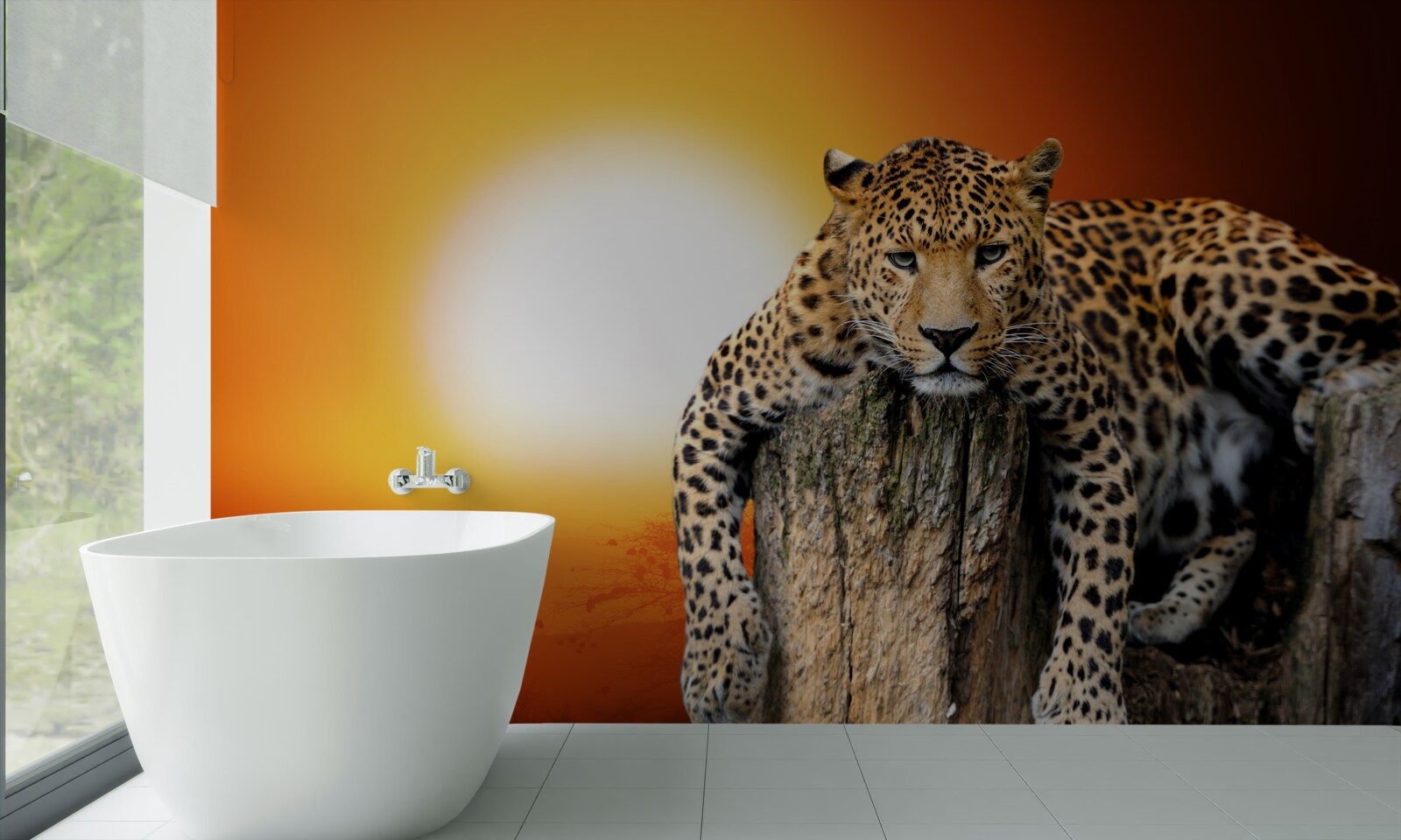 Fototapeta leopard si užíva západ slnka