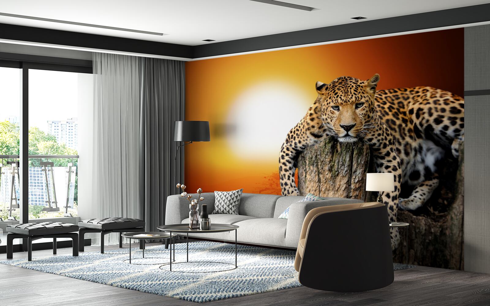 Fototapeta leopard si užíva západ slnka