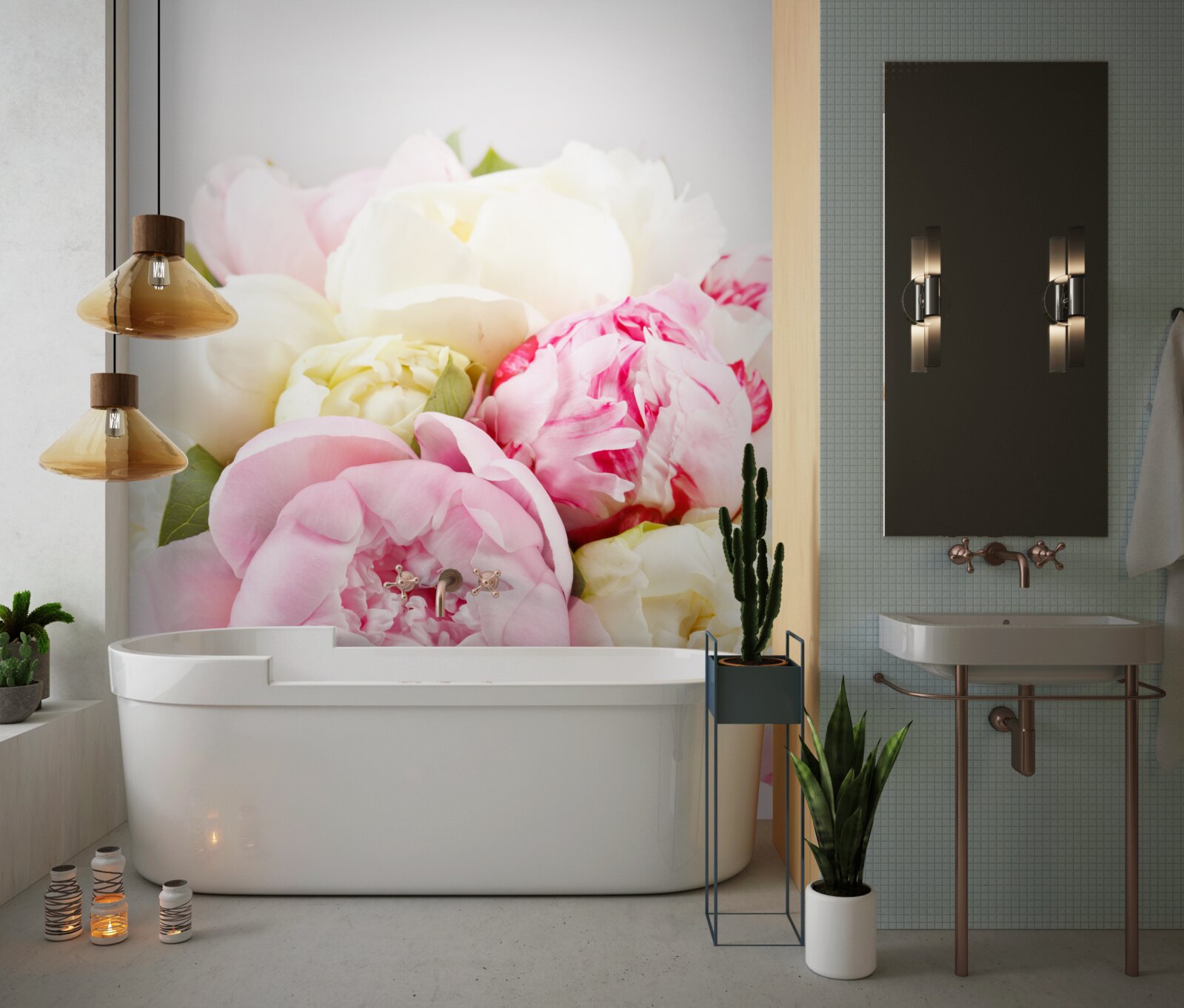 Fototapeta jemné ruže v tvare pivonky v bielych a ružových tónoch