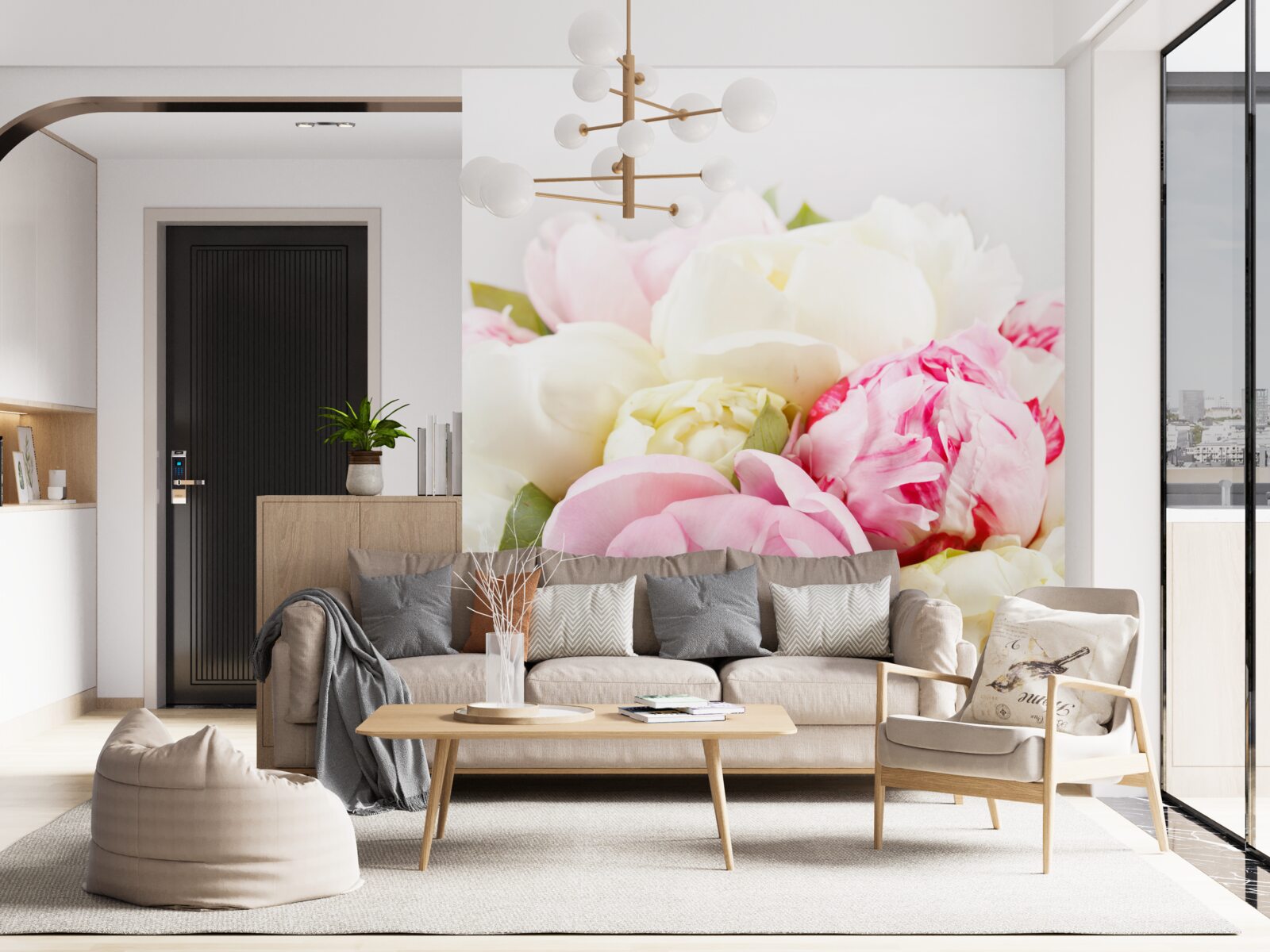 Fototapeta jemné ruže v tvare pivonky v bielych a ružových tónoch