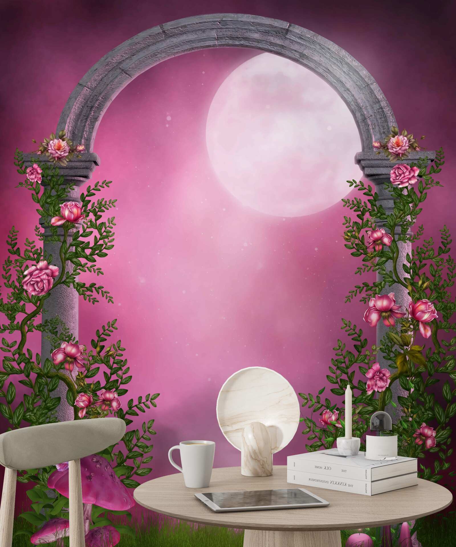 Fototapeta mesiac je jasný a kamenný oblak je pokrytý kvetmi