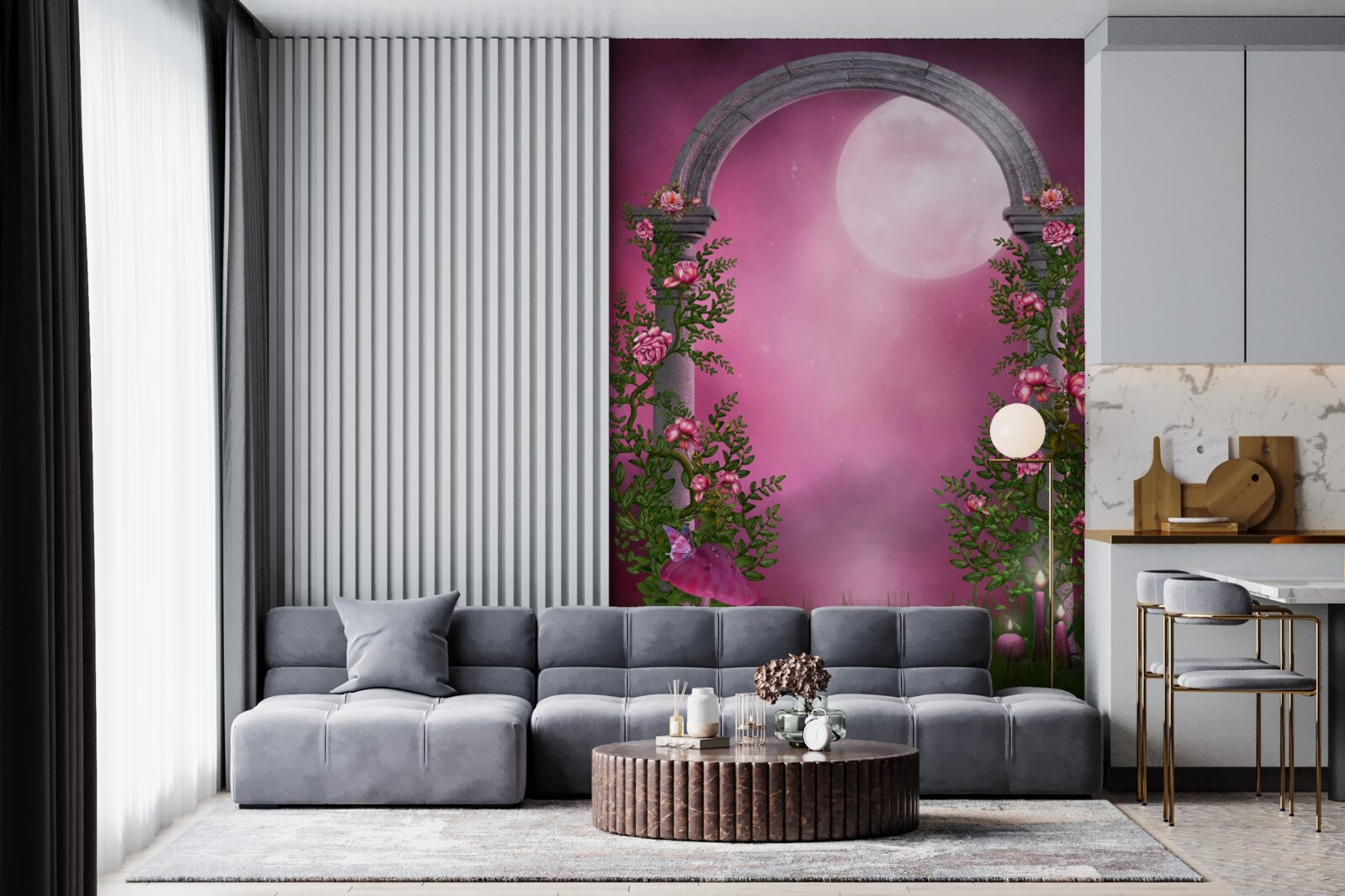 Fototapeta mesiac je jasný a kamenný oblak je pokrytý kvetmi