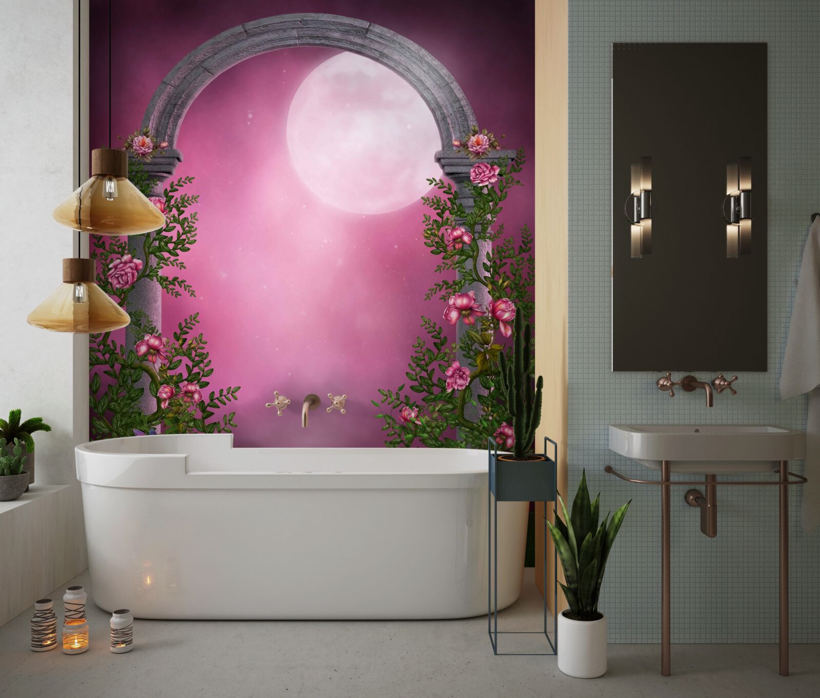 Fototapeta mesiac je jasný a kamenný oblak je pokrytý kvetmi