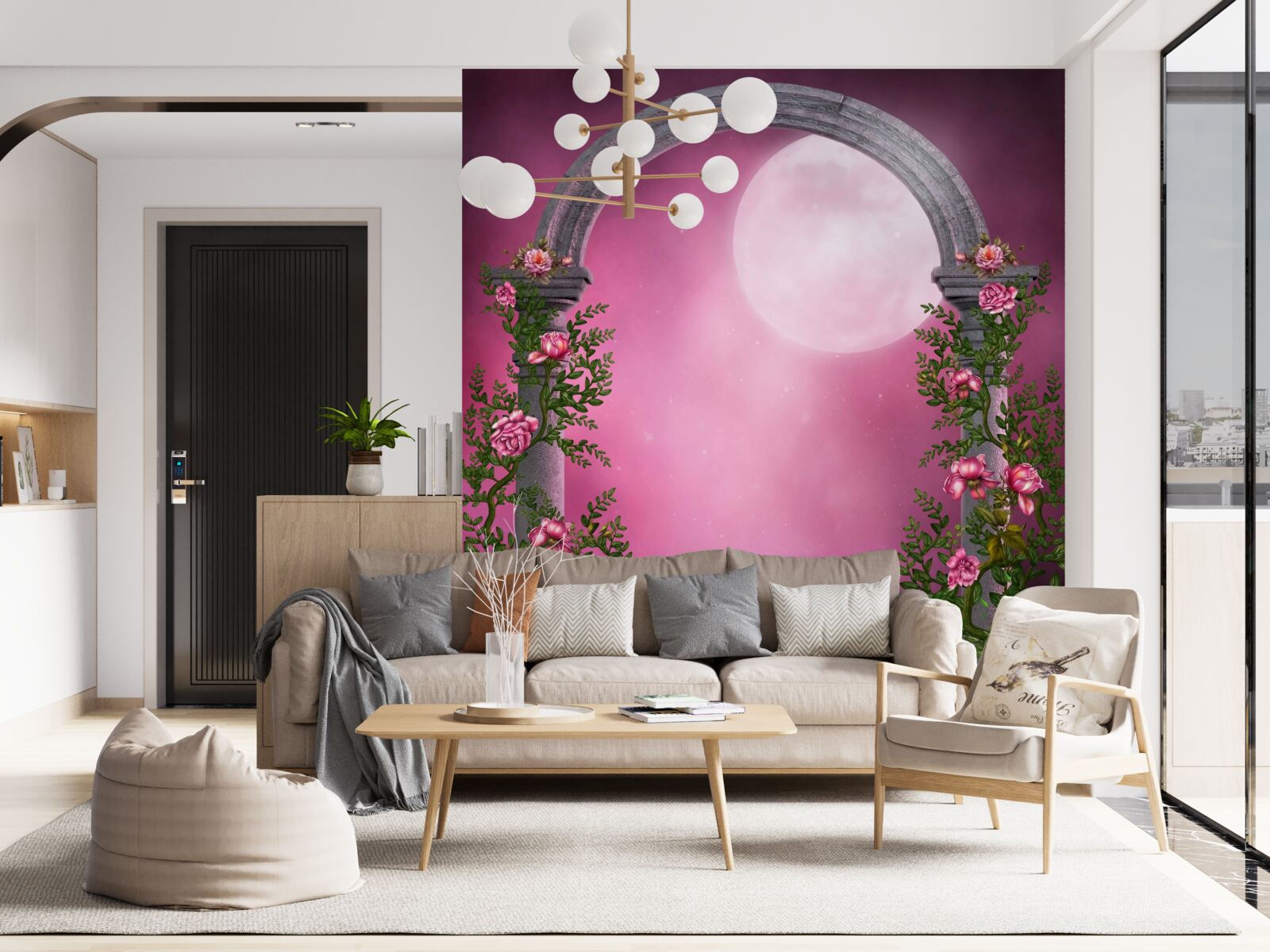 Fototapeta mesiac je jasný a kamenný oblak je pokrytý kvetmi