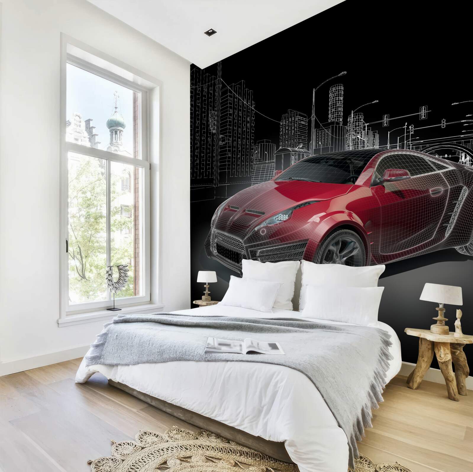 Fototapeta Kresba ukazuje červené športové auto