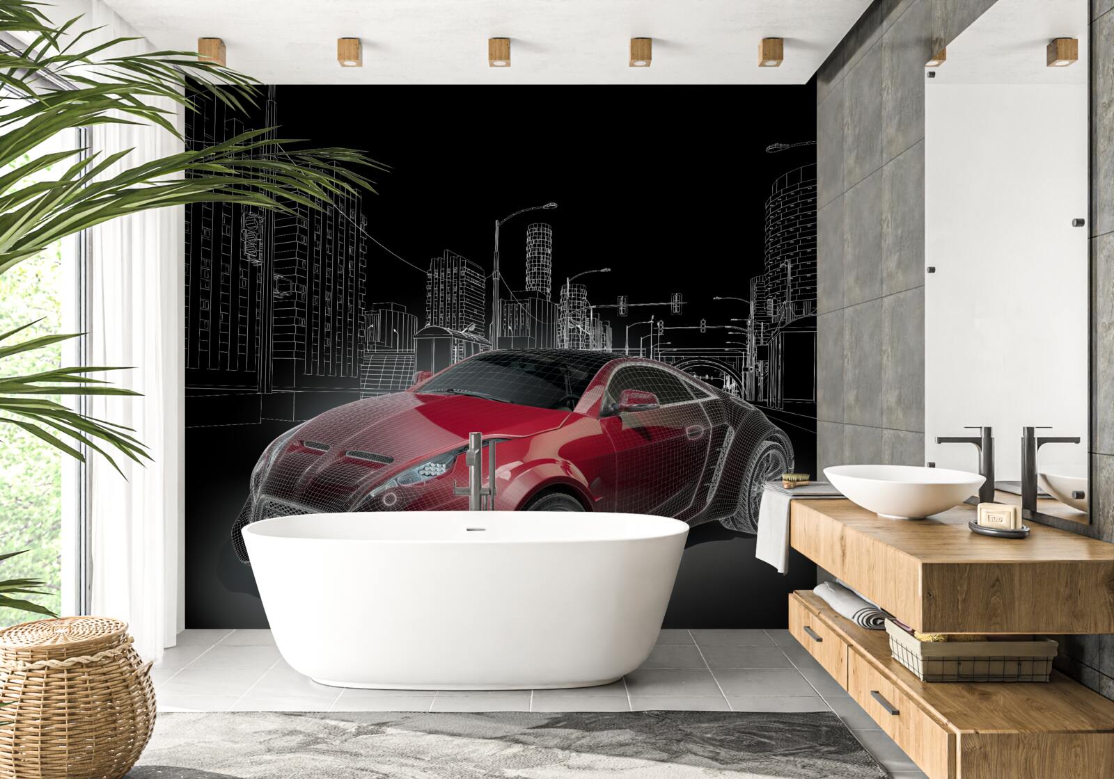 Fototapeta Kresba ukazuje červené športové auto