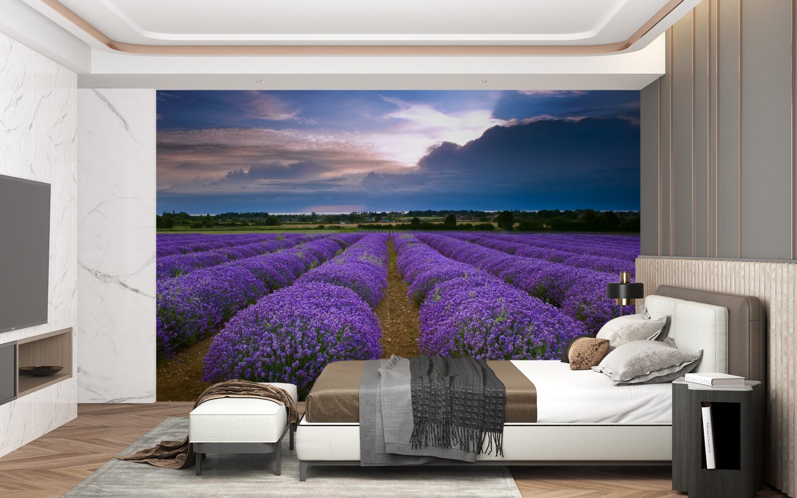 Fototapeta na poli rastú voňavé kríky levandule