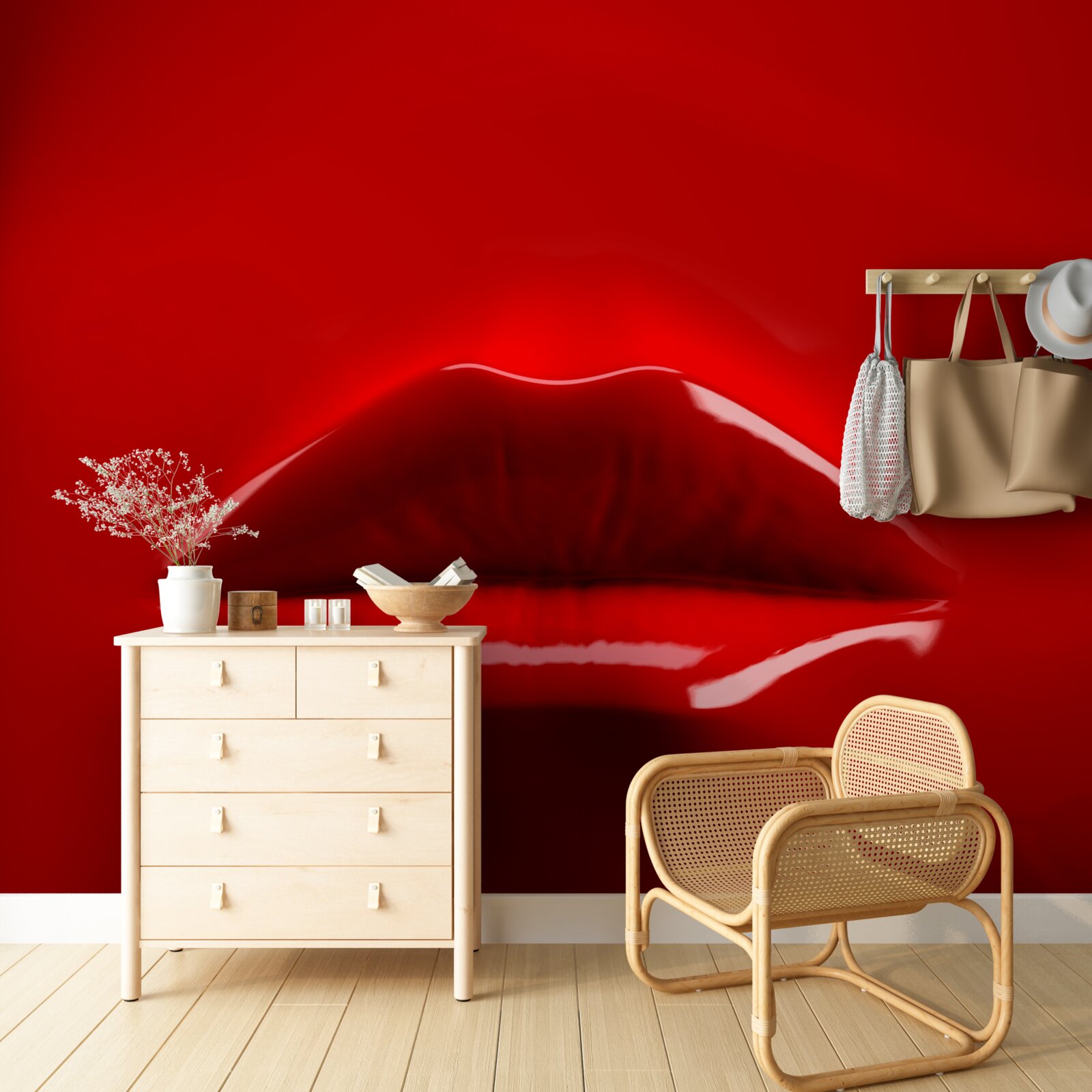 Fototapeta červené, plné pery vyniknú na červenom pozadí