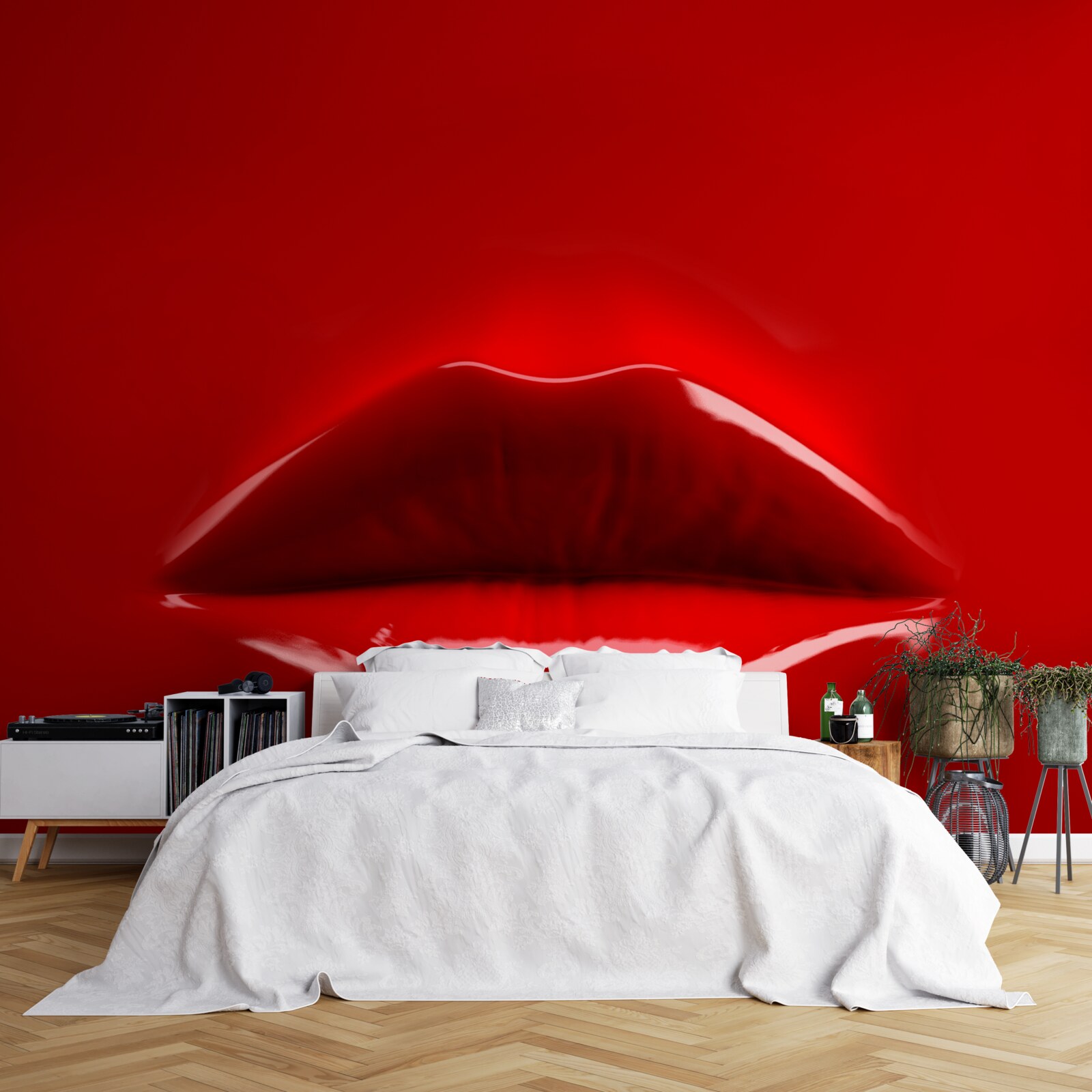 Fototapeta červené, plné pery vyniknú na červenom pozadí