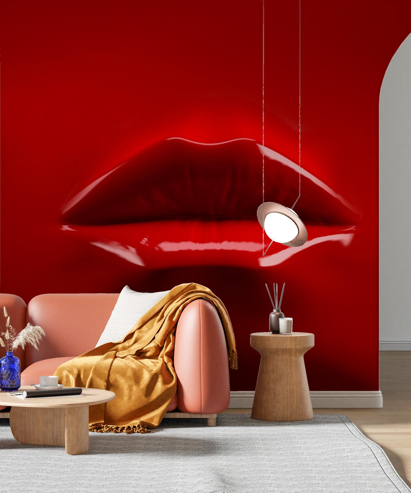 Fototapeta červené, plné pery vyniknú na červenom pozadí