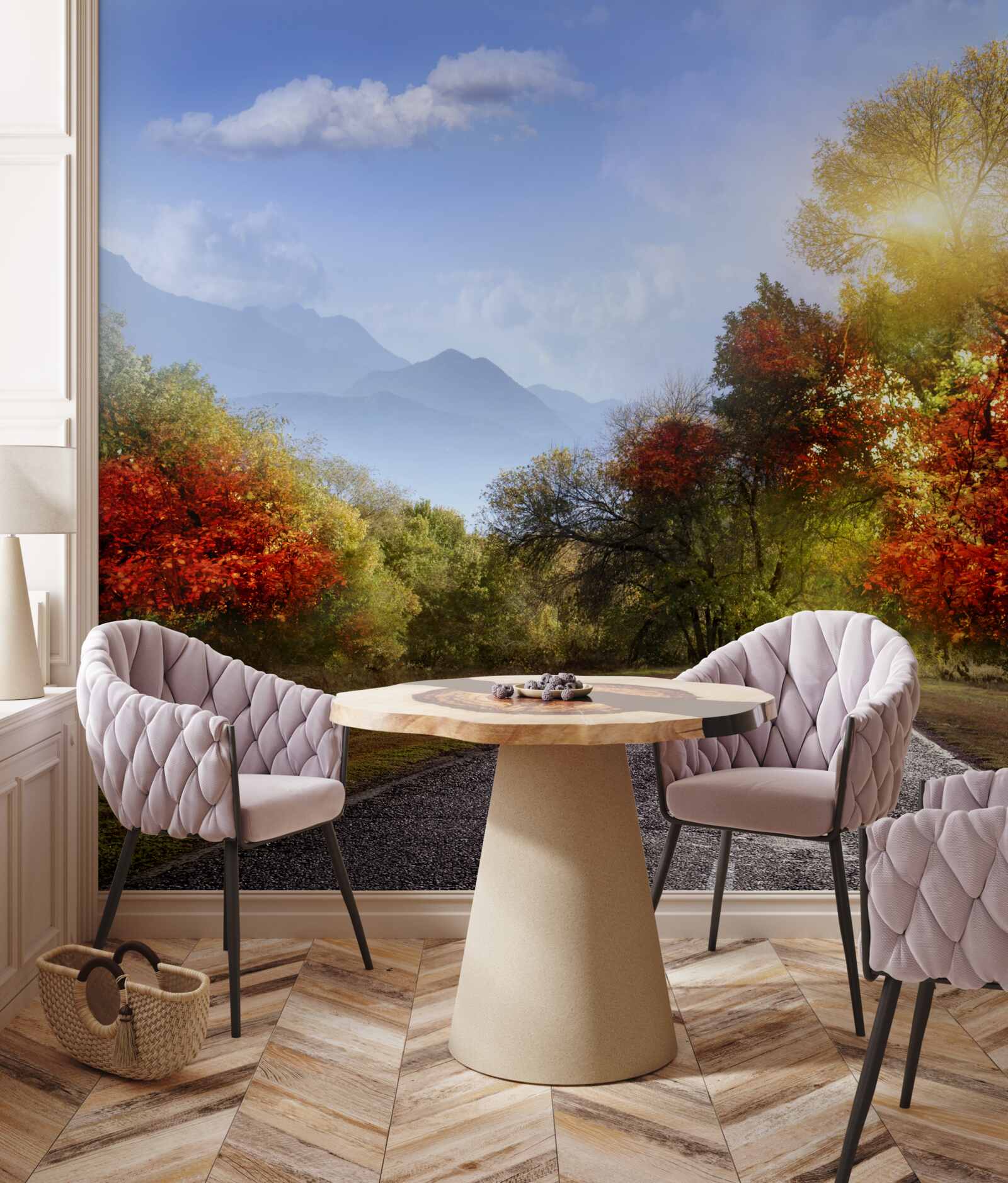 Fototapeta jesenná lesná cesta v daždi