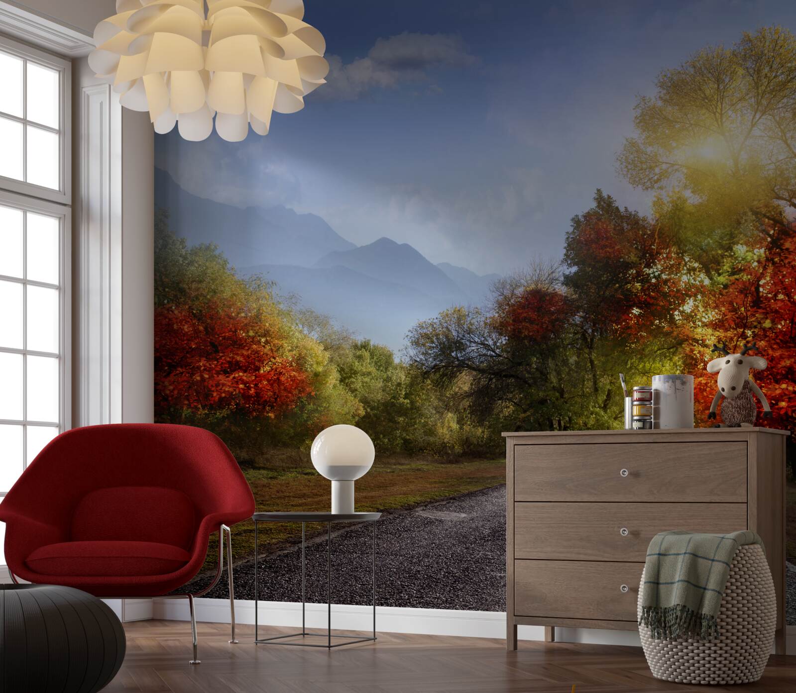 Fototapeta jesenná lesná cesta v daždi