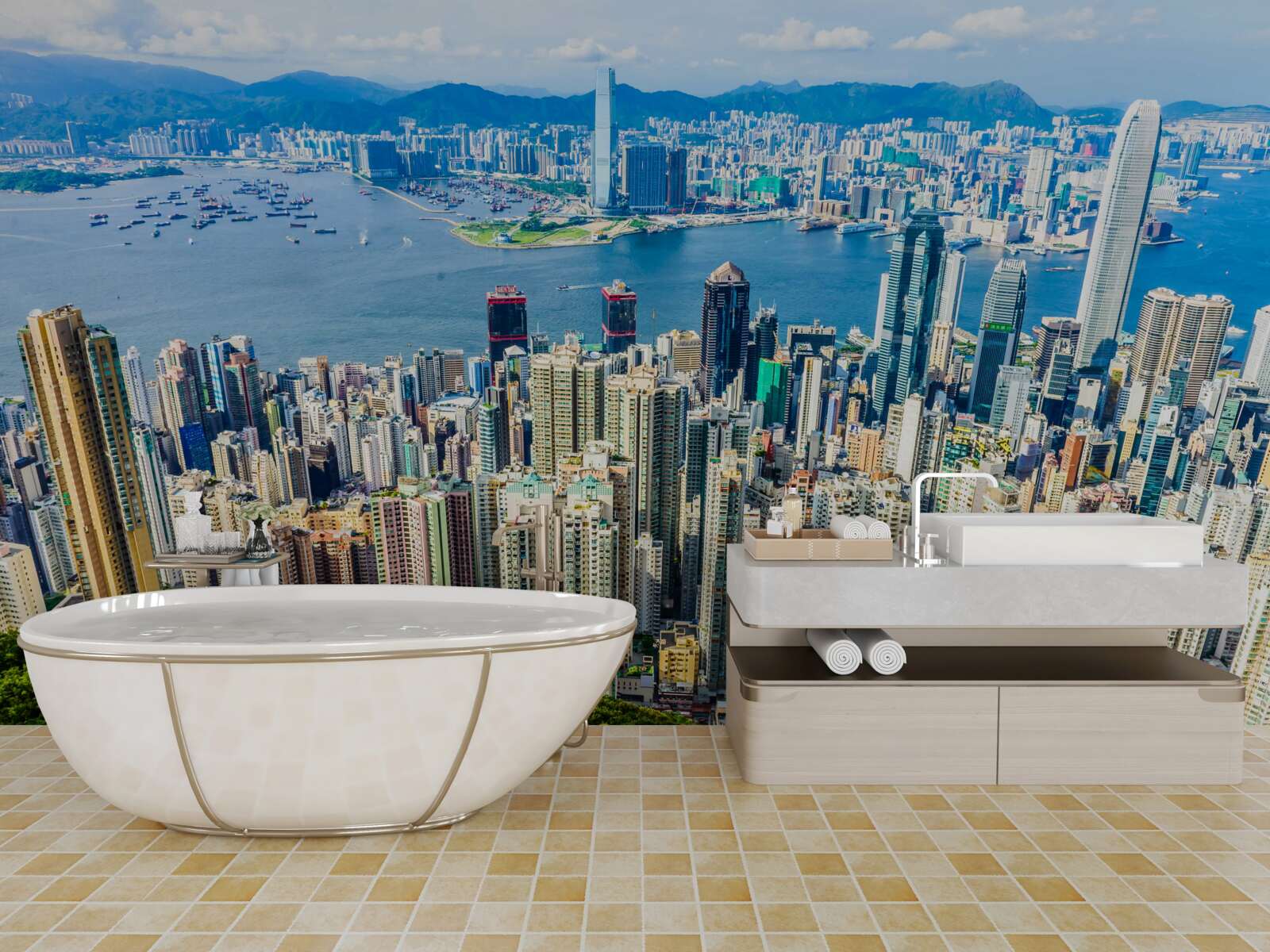 Fototapeta mrakodrapy v šanghaji počas letného dňa