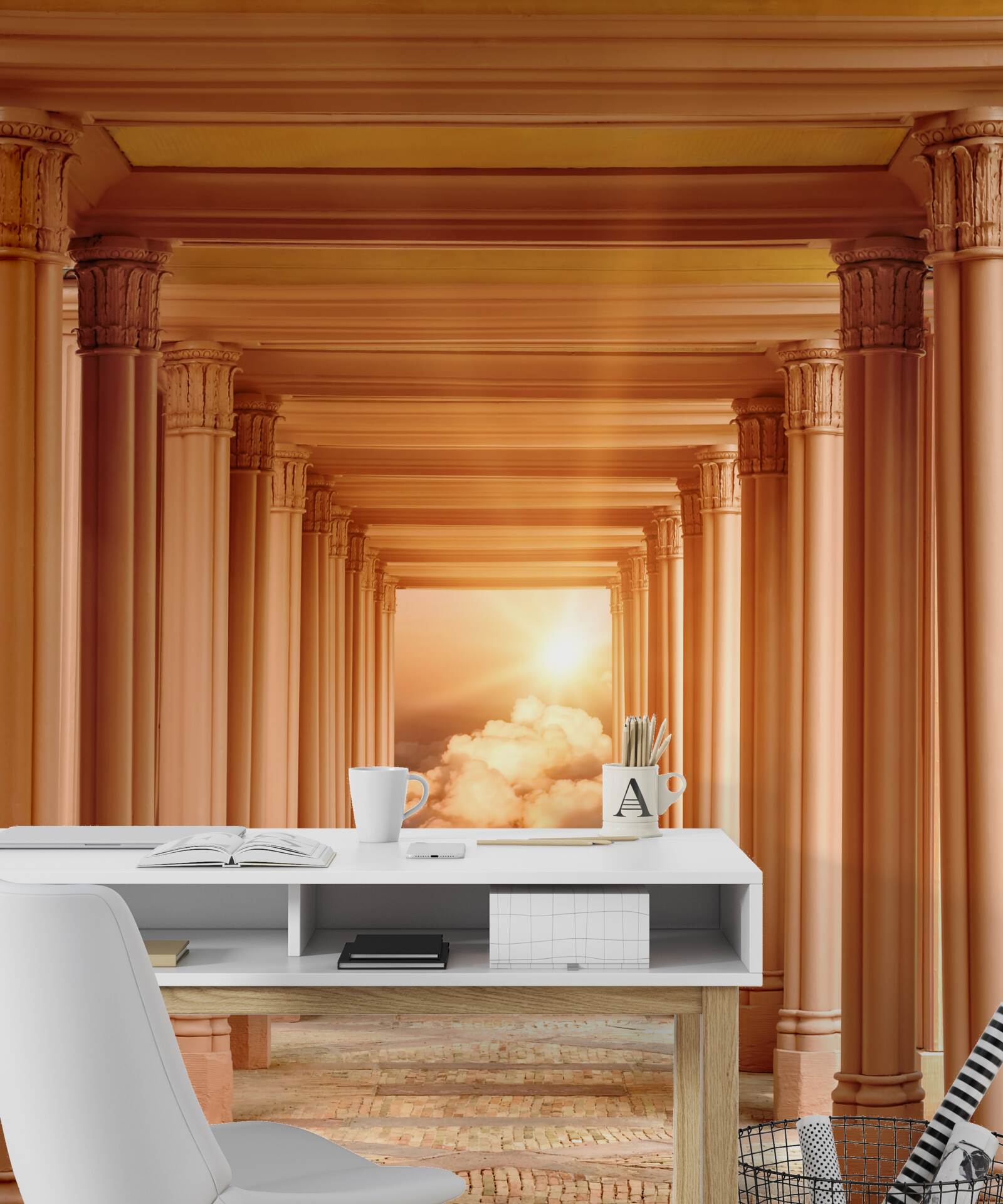 Fototapeta žiariaci západ slnka v ustupujúcom tunely