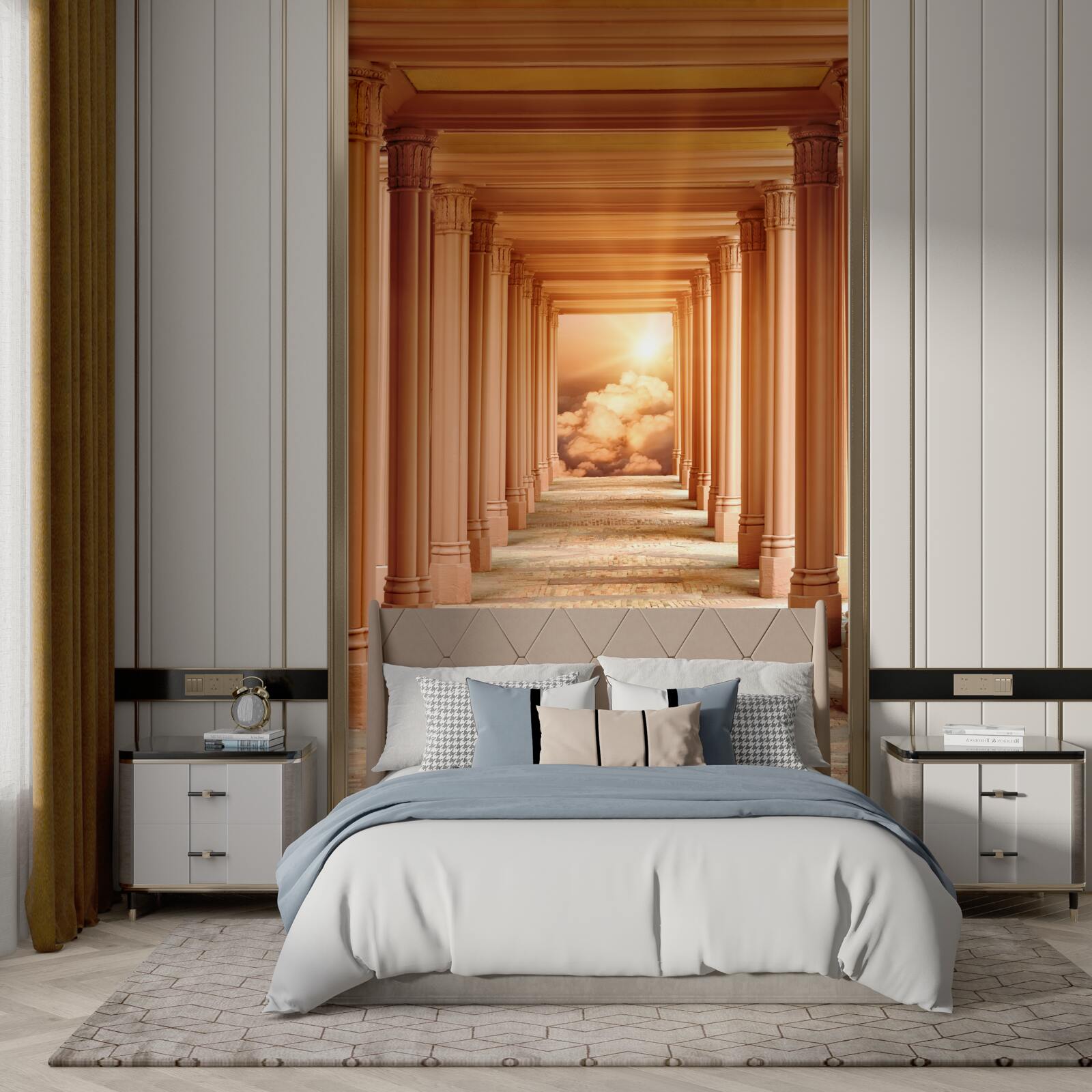 Fototapeta žiariaci západ slnka v ustupujúcom tunely