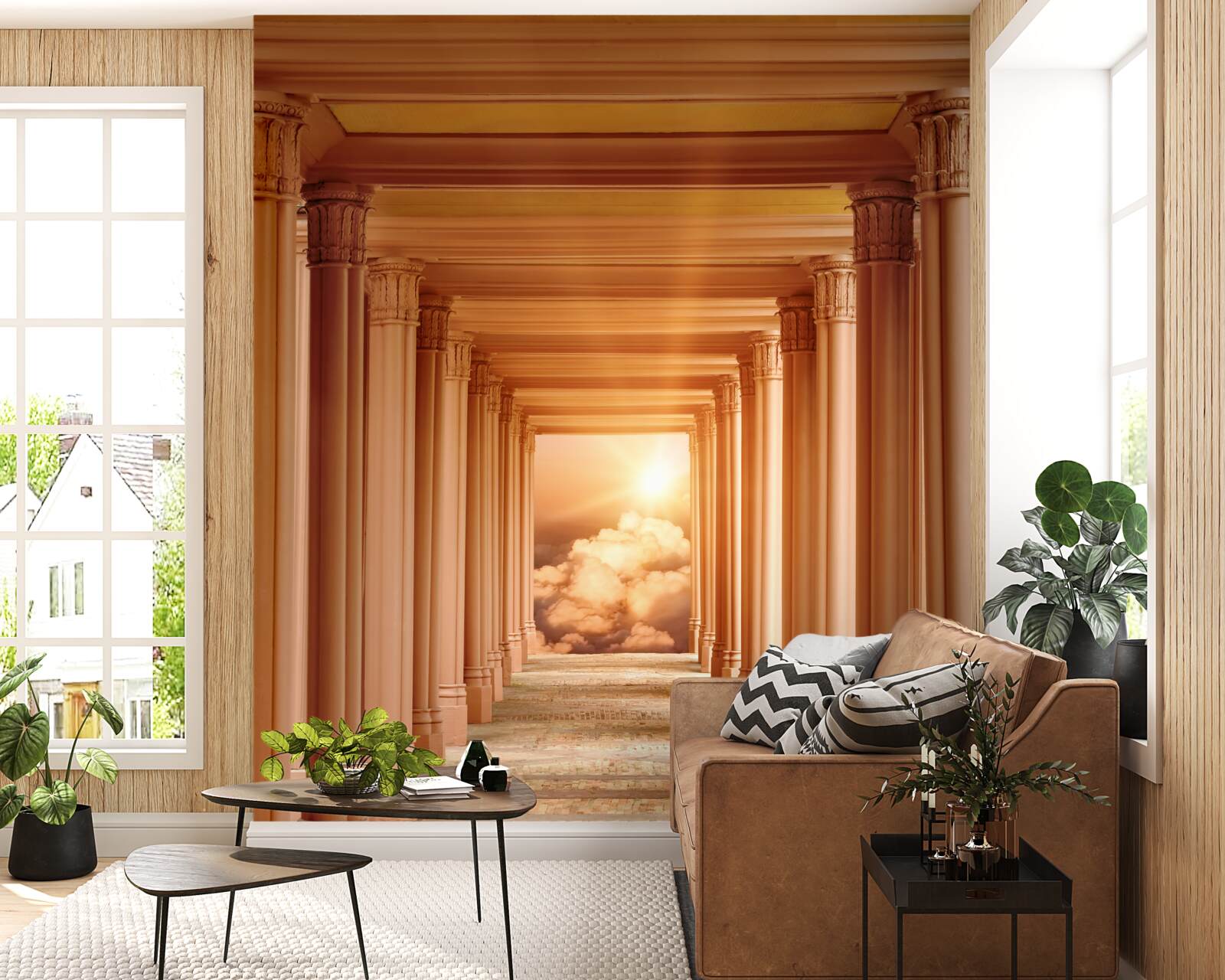 Fototapeta žiariaci západ slnka v ustupujúcom tunely