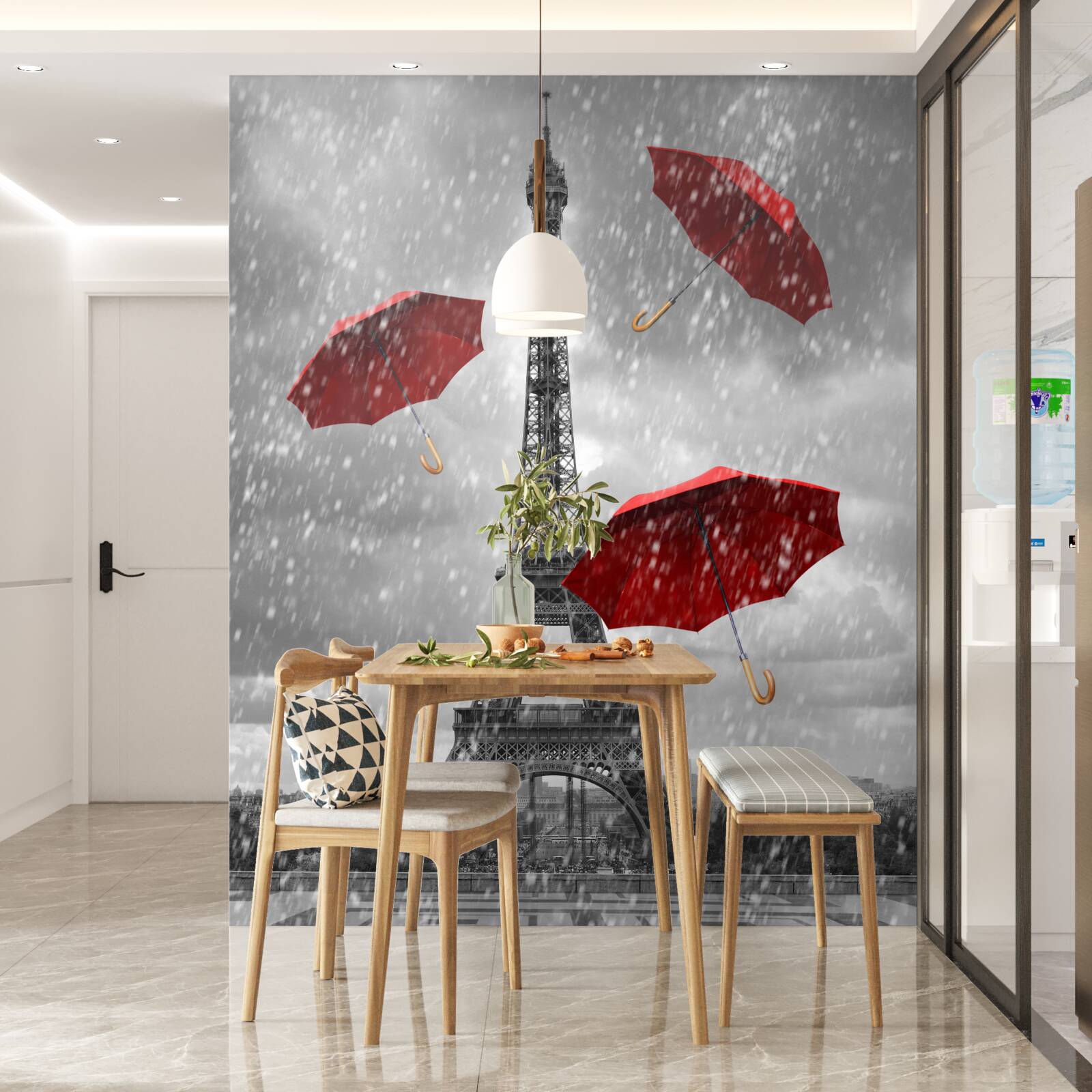 Fototapeta na námestí pred vežou sú červené dáždniky