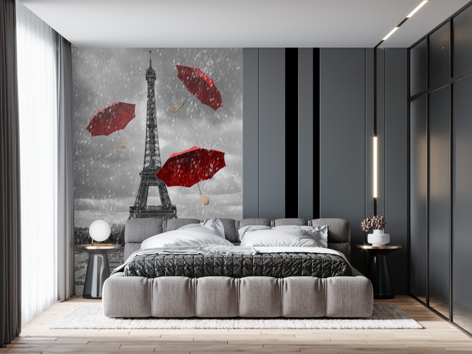 Fototapeta na námestí pred vežou sú červené dáždniky