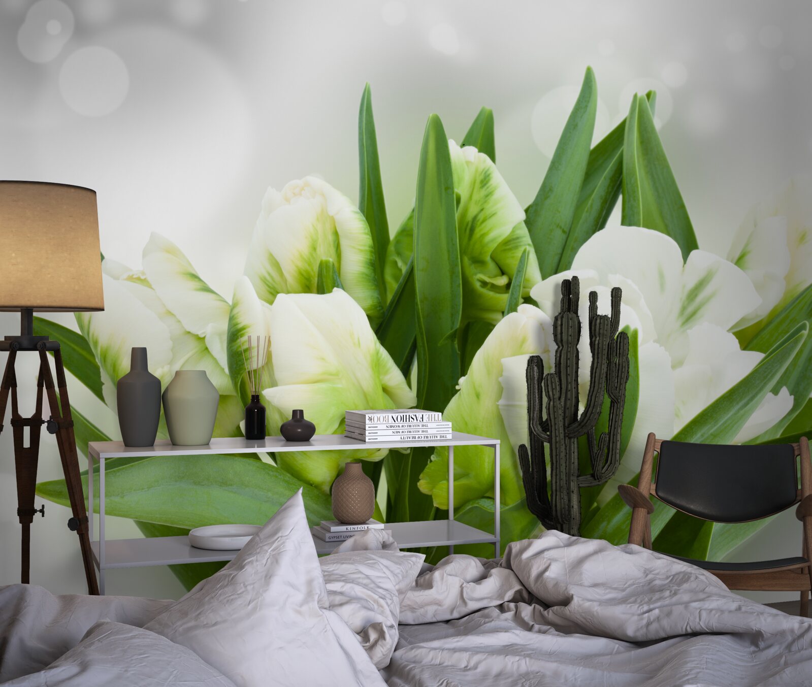 Fototapeta kompozícia tulipánov v odtieňoch biejej a zelenej