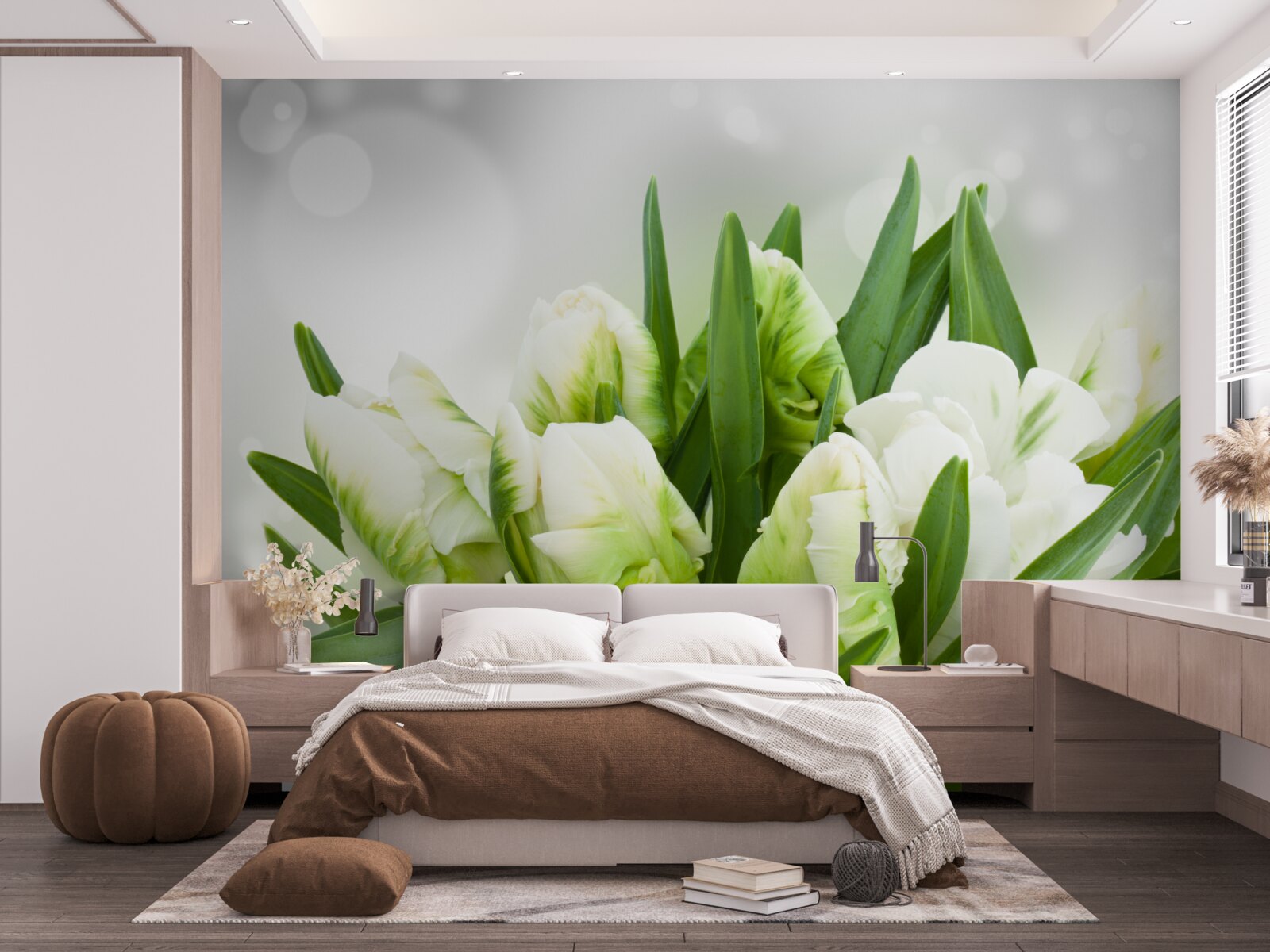 Fototapeta kompozícia tulipánov v odtieňoch biejej a zelenej