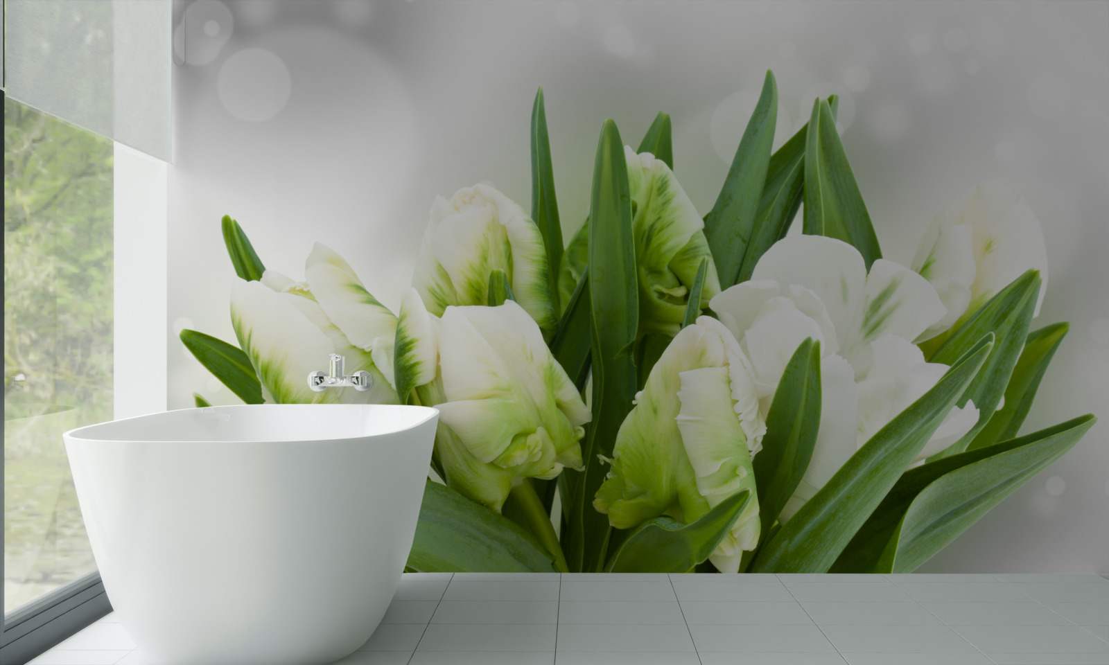 Fototapeta kompozícia tulipánov v odtieňoch biejej a zelenej