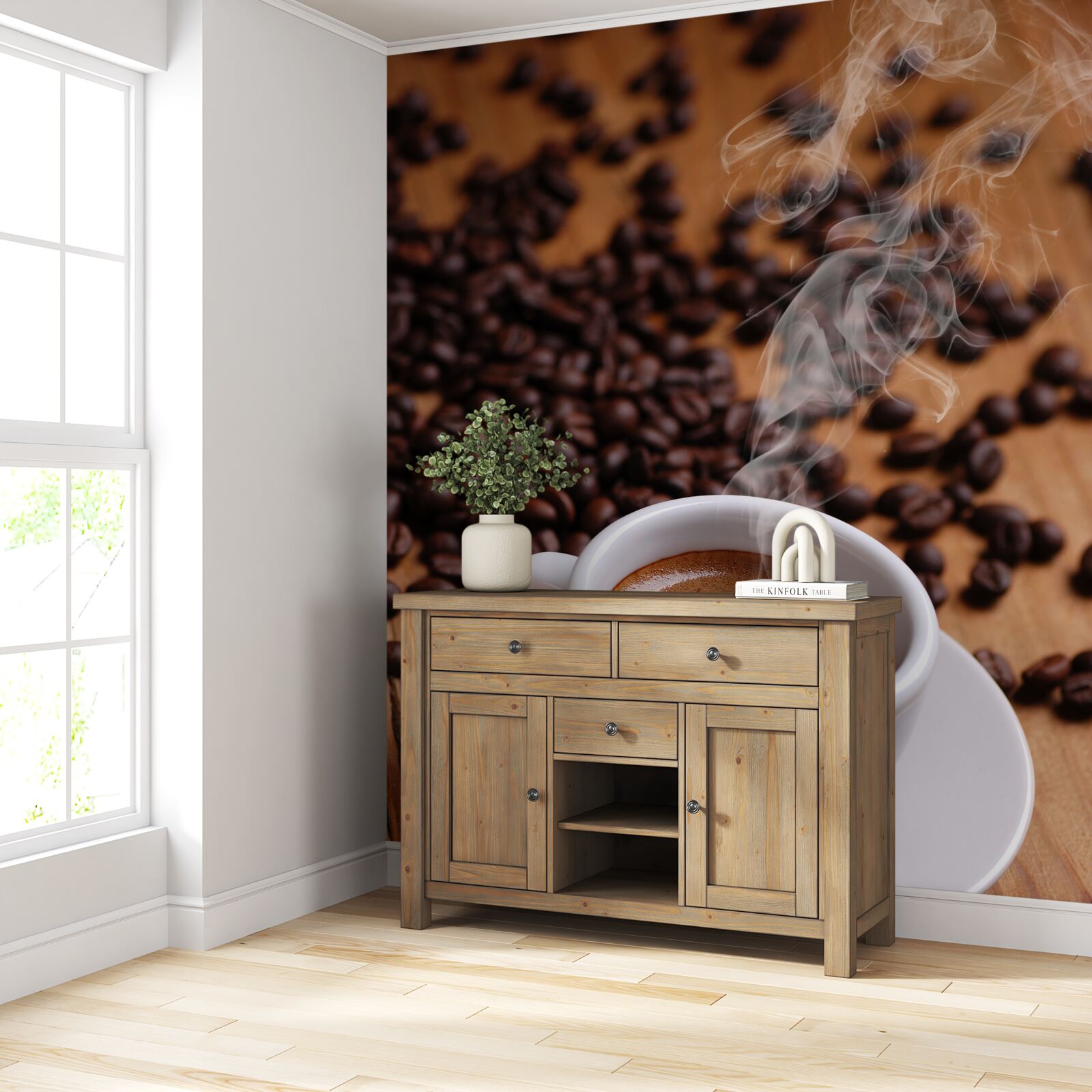 Fototapeta šálka kávy s fázami vydávajúcimi arómu