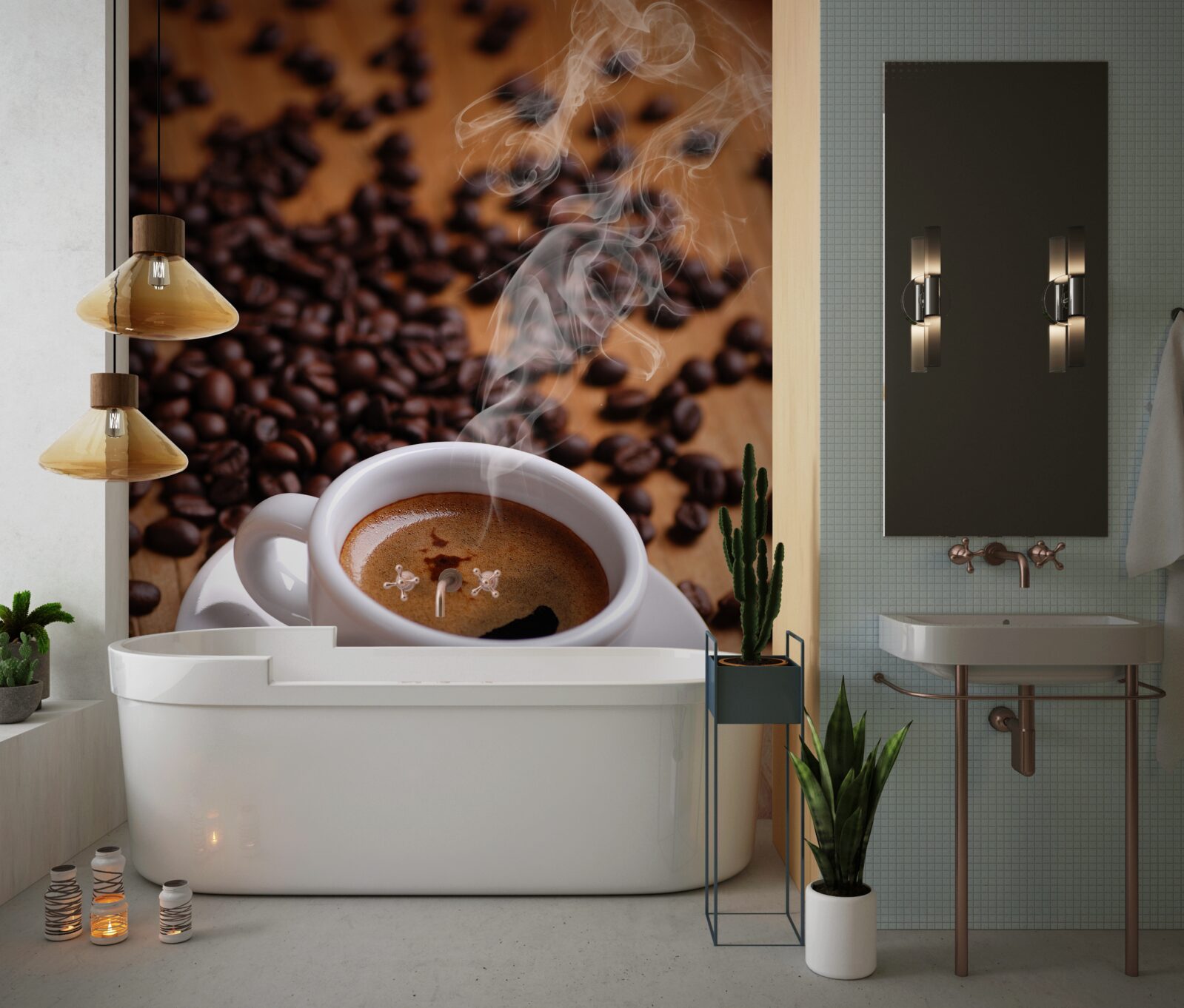 Fototapeta šálka kávy s fázami vydávajúcimi arómu