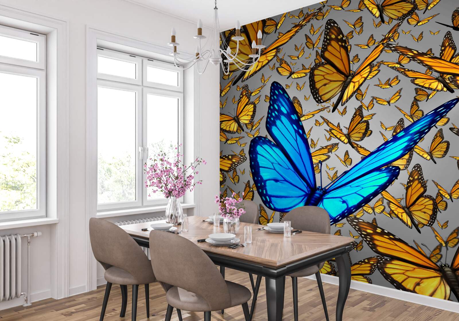 Fototapeta modrý motýľ svetlý vyčnieva zo žltých