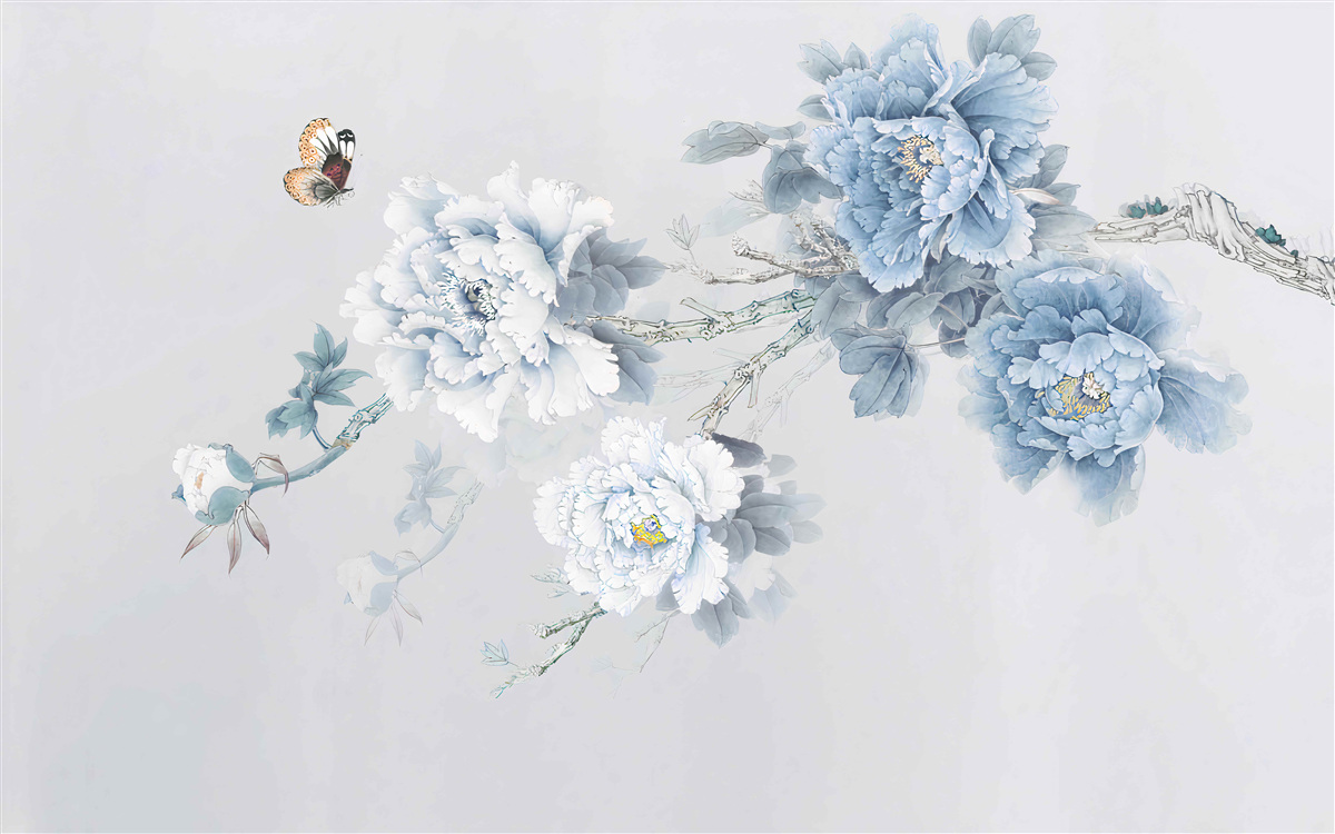 Fototapeta motýľ sedí v blízkosti vetvy kvitnúcich kvetov