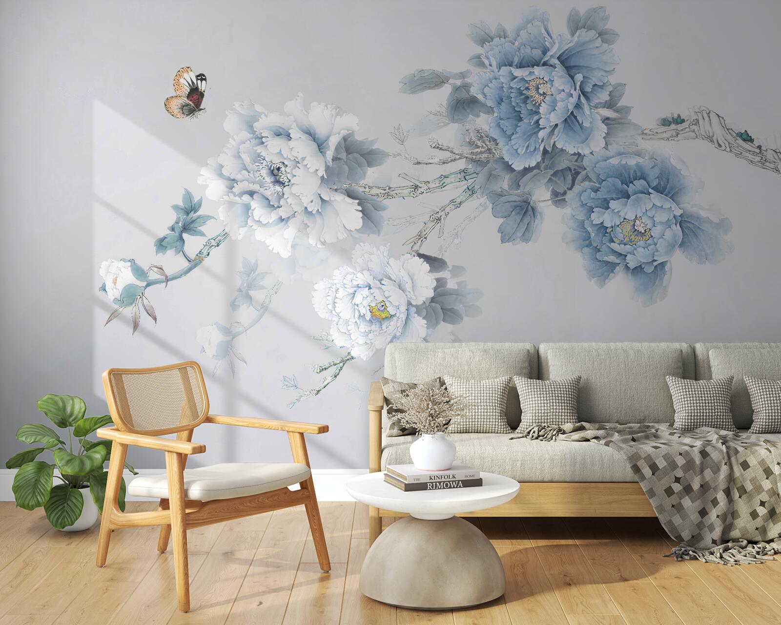 Fototapeta motýľ sedí v blízkosti vetvy kvitnúcich kvetov