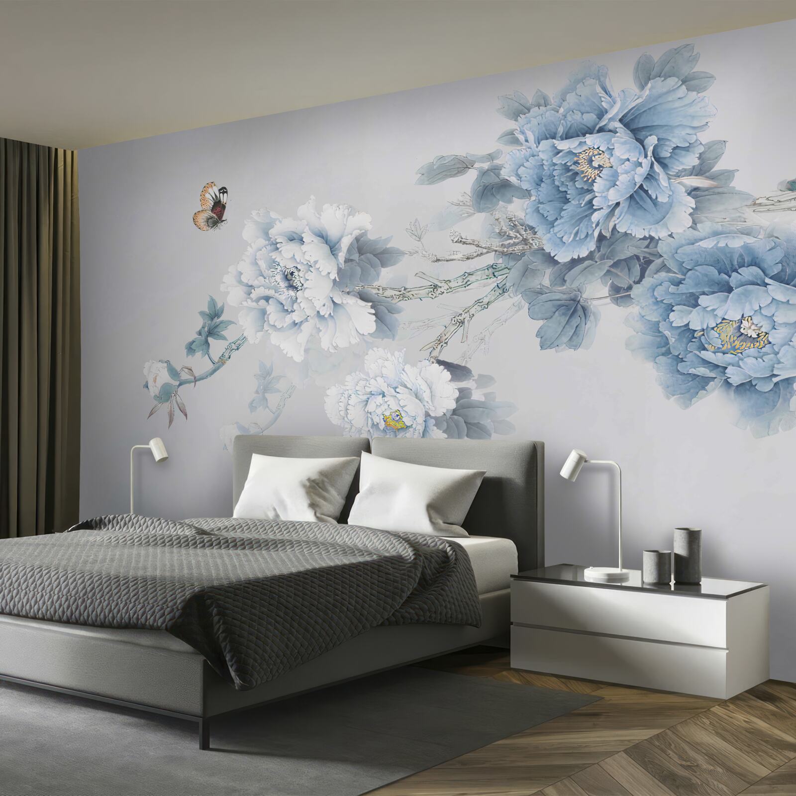 Fototapeta motýľ sedí v blízkosti vetvy kvitnúcich kvetov