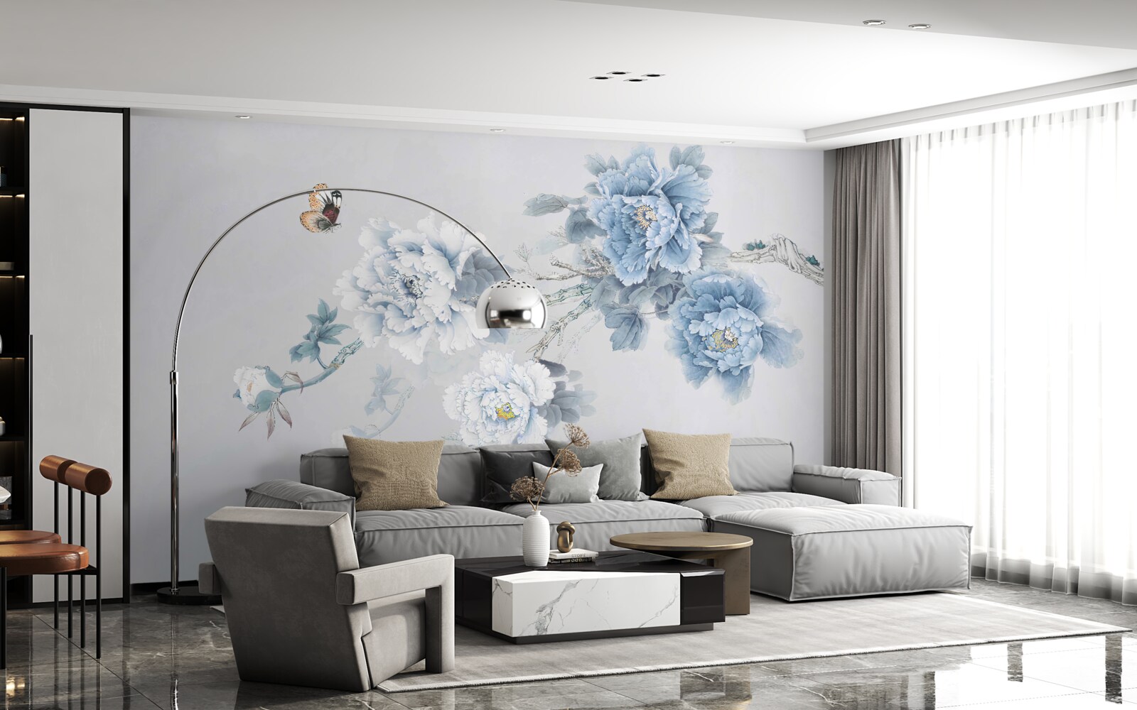 Fototapeta motýľ sedí v blízkosti vetvy kvitnúcich kvetov