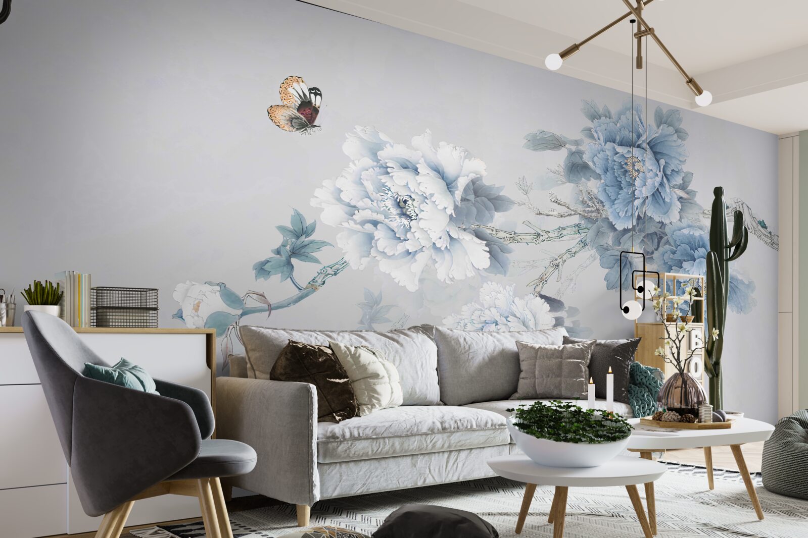 Fototapeta motýľ sedí v blízkosti vetvy kvitnúcich kvetov