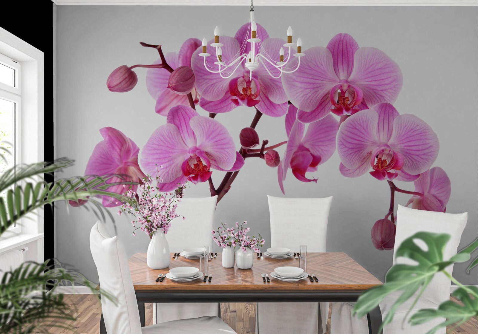 Fototapeta ružová ľalia na konári na bielom pozadí