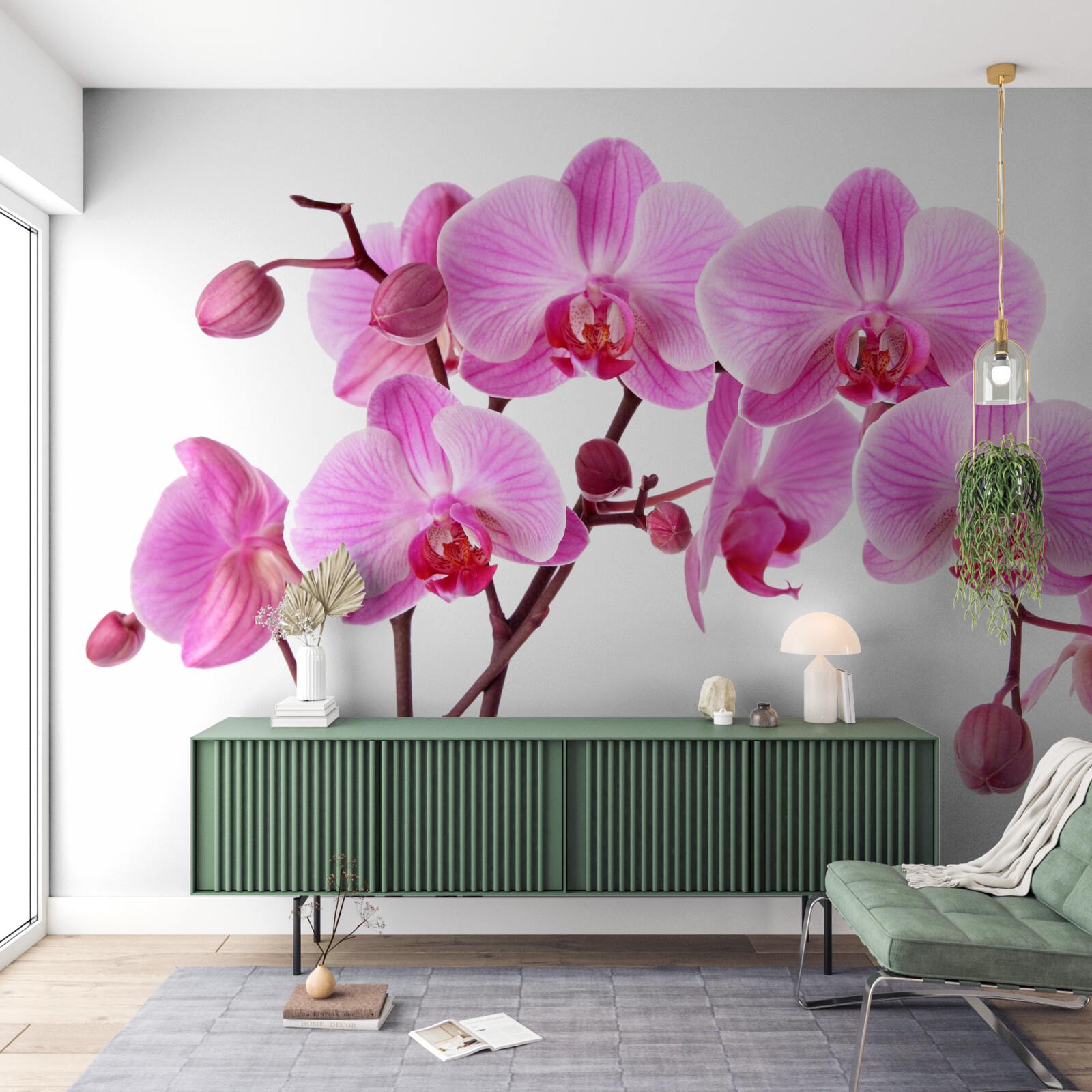 Fototapeta ružová ľalia na konári na bielom pozadí