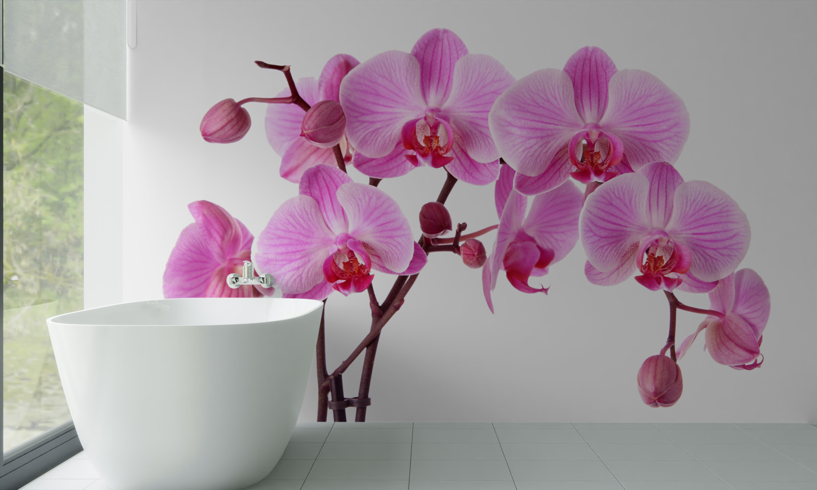 Fototapeta ružová ľalia na konári na bielom pozadí