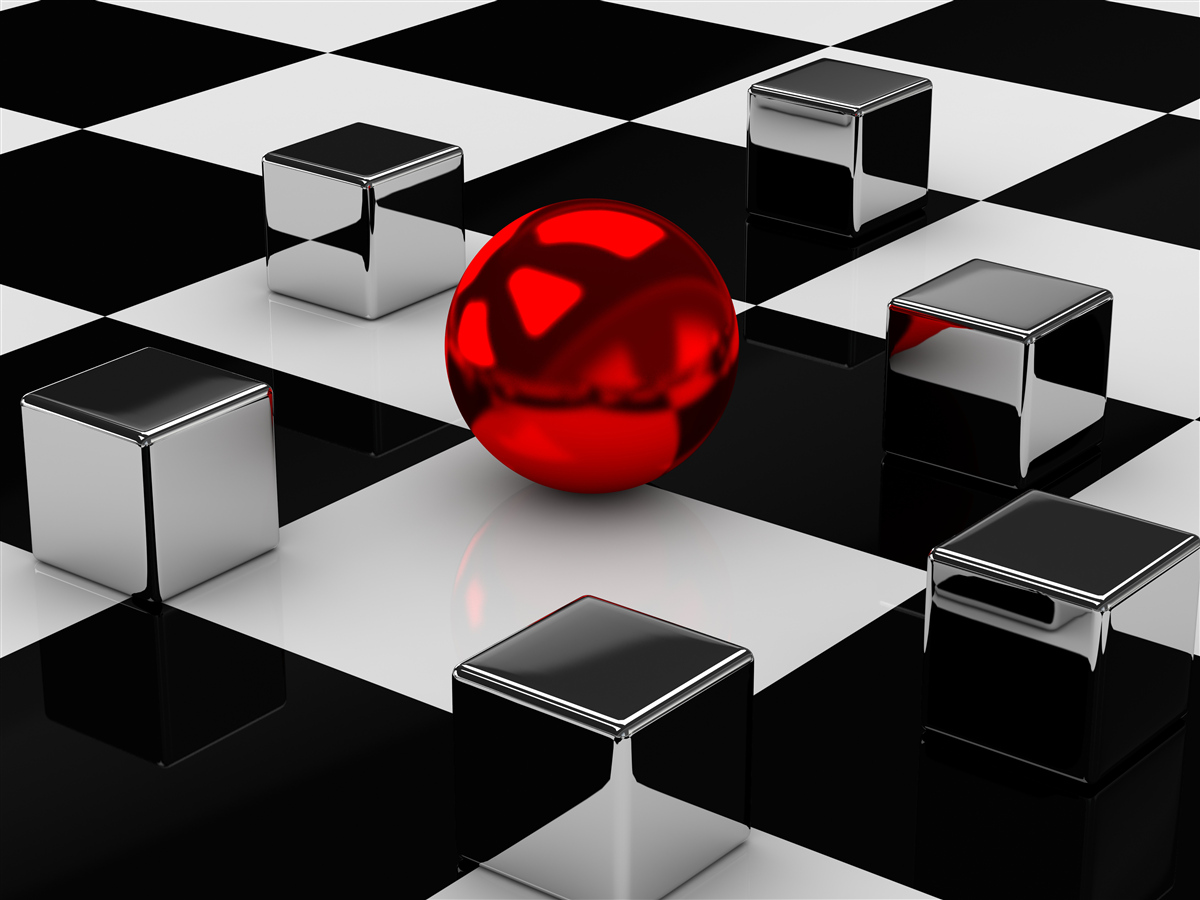 Fototapeta zrkadlové obdĺžniky a červená guľa