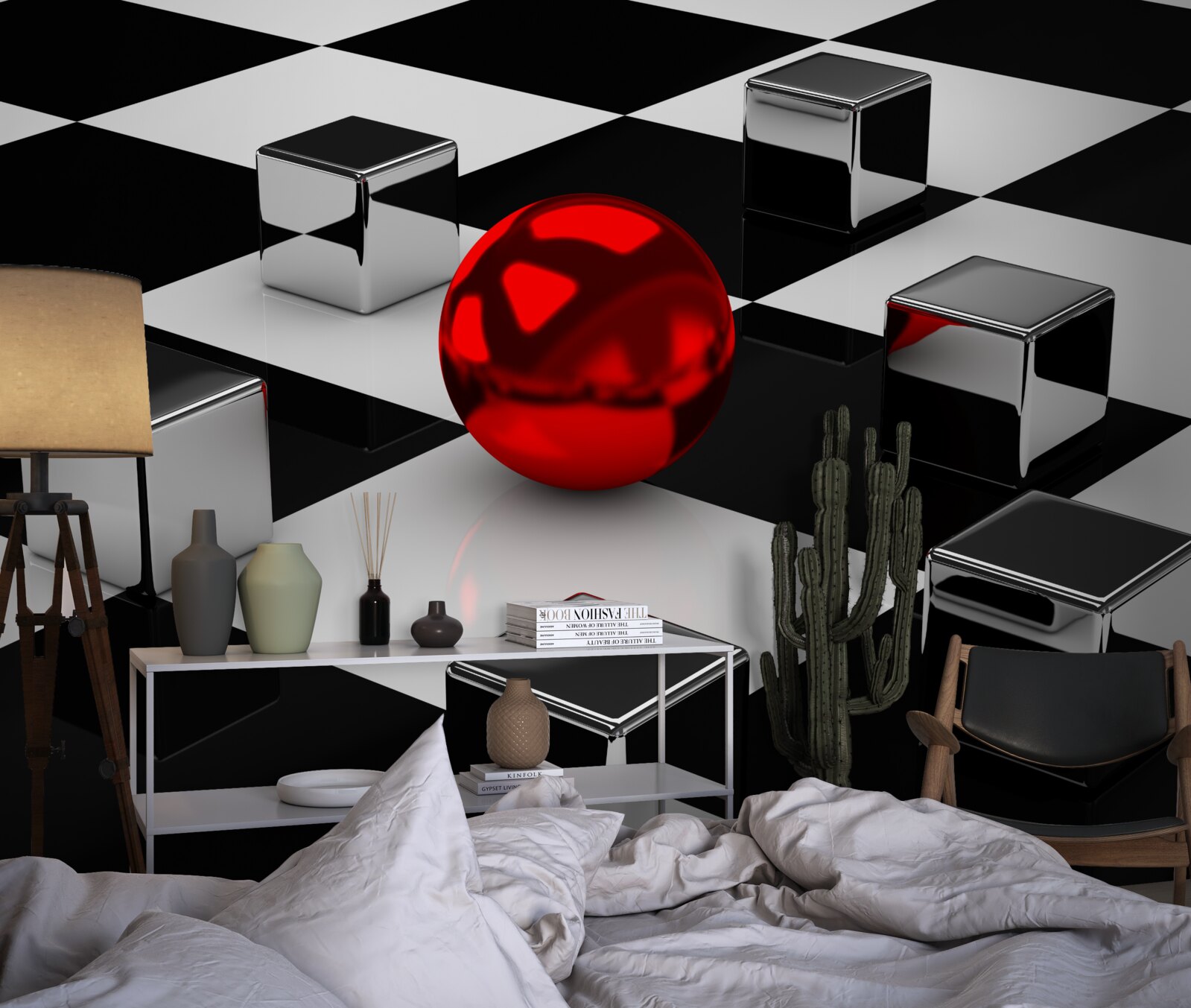 Fototapeta zrkadlové obdĺžniky a červená guľa