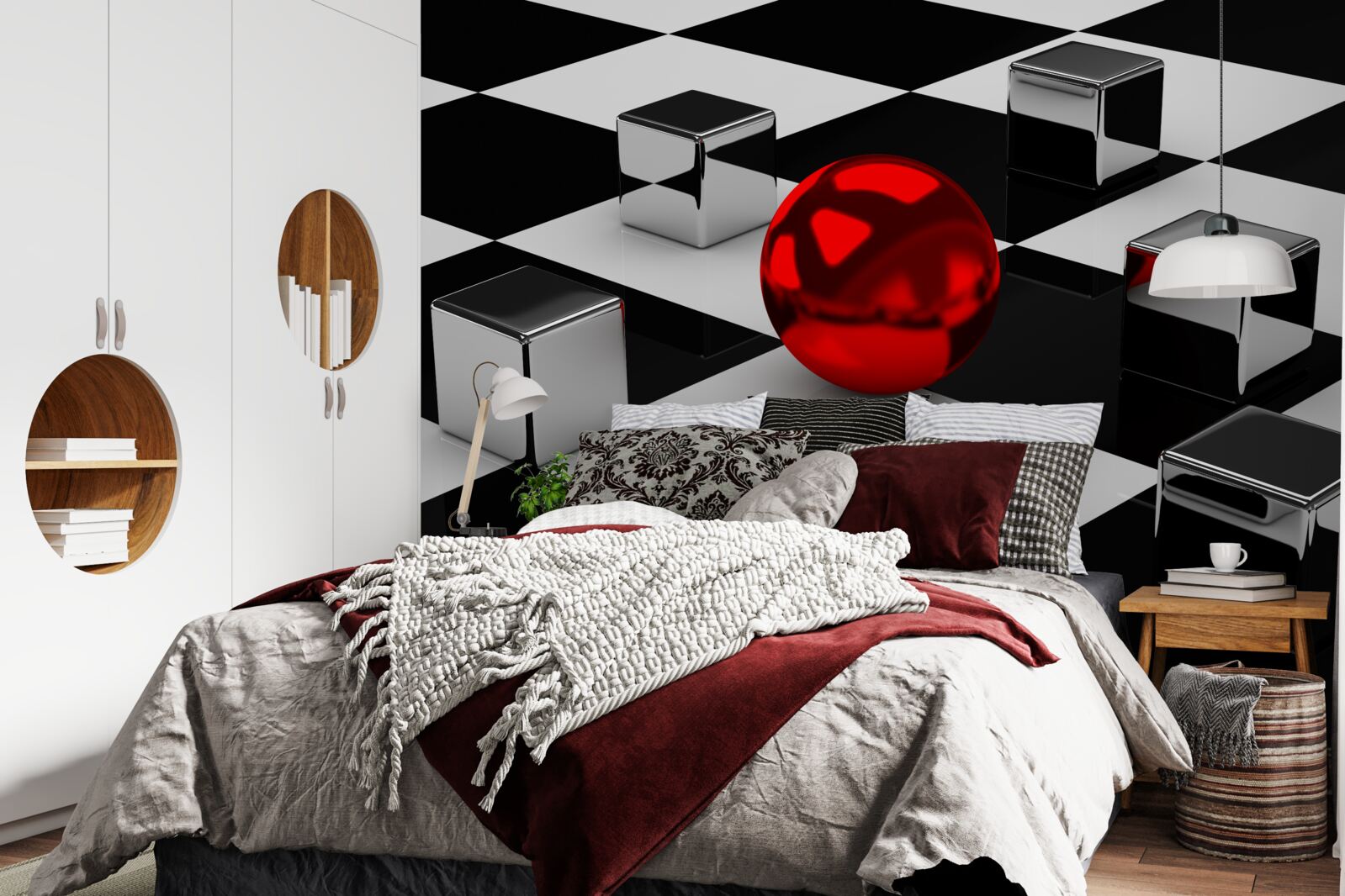 Fototapeta zrkadlové obdĺžniky a červená guľa