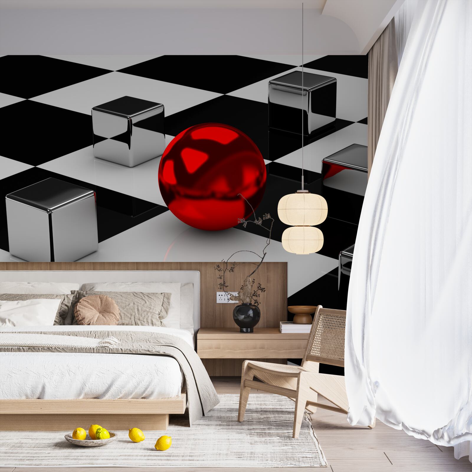 Fototapeta zrkadlové obdĺžniky a červená guľa