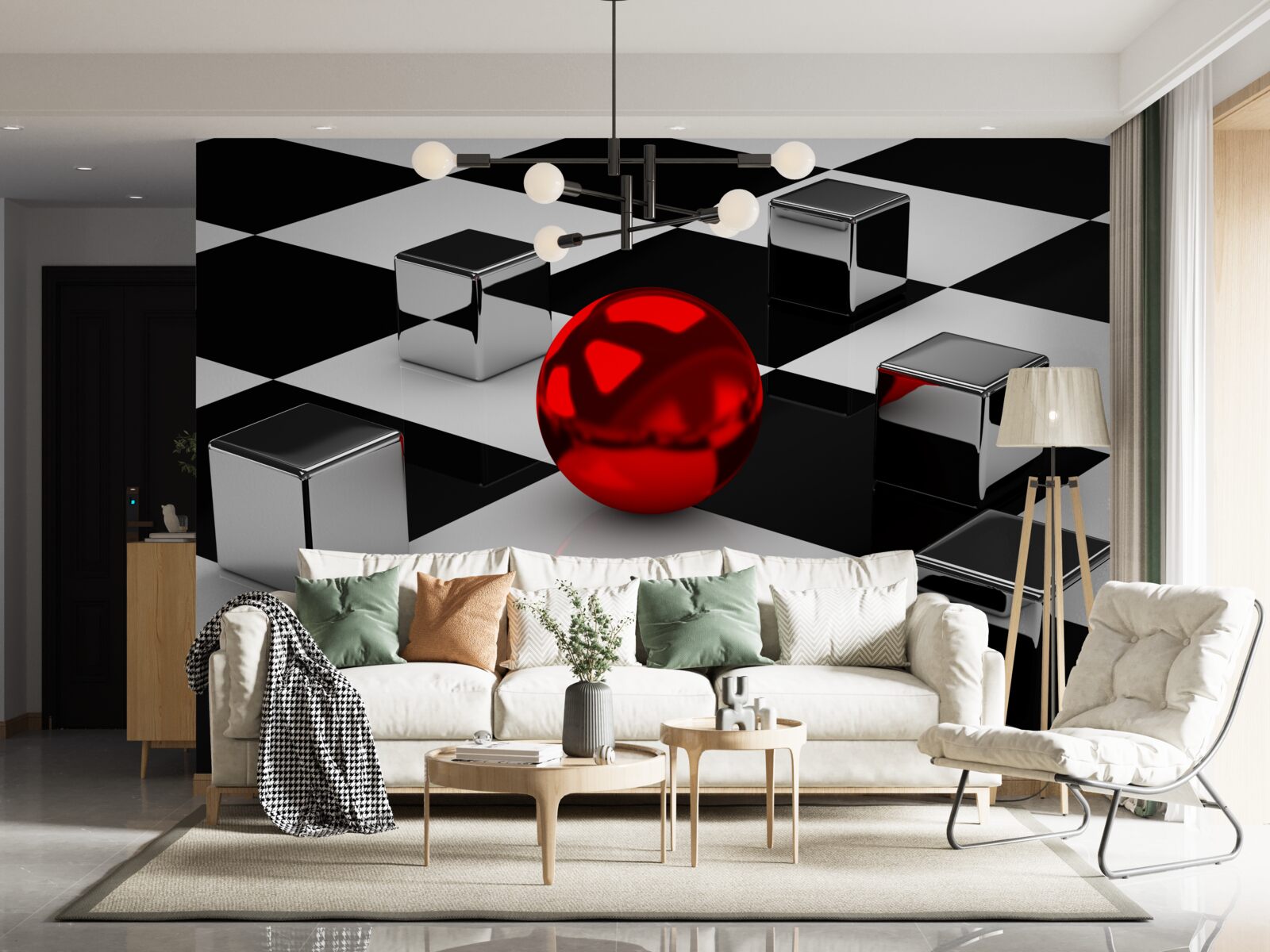 Fototapeta zrkadlové obdĺžniky a červená guľa