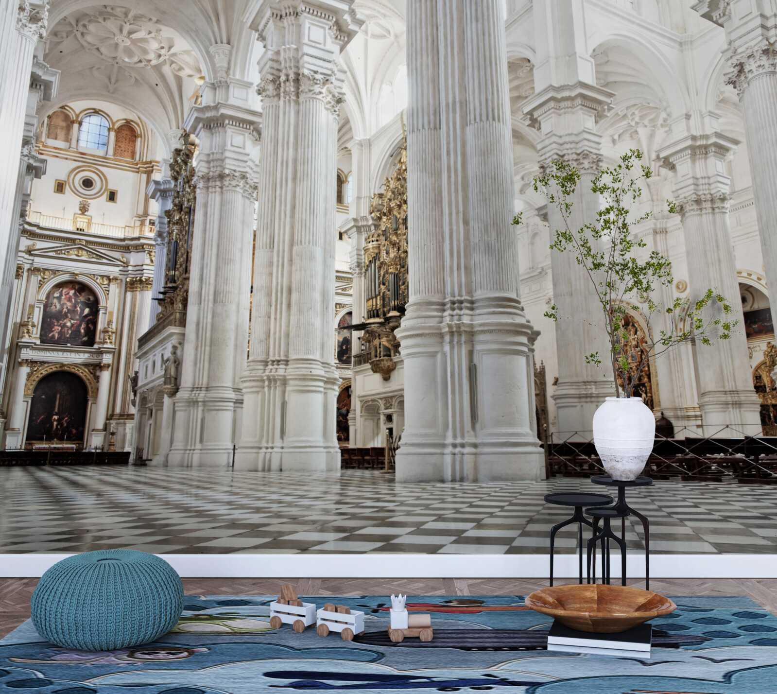 Fototapeta oblúky na vyvýšených schodoch kostola