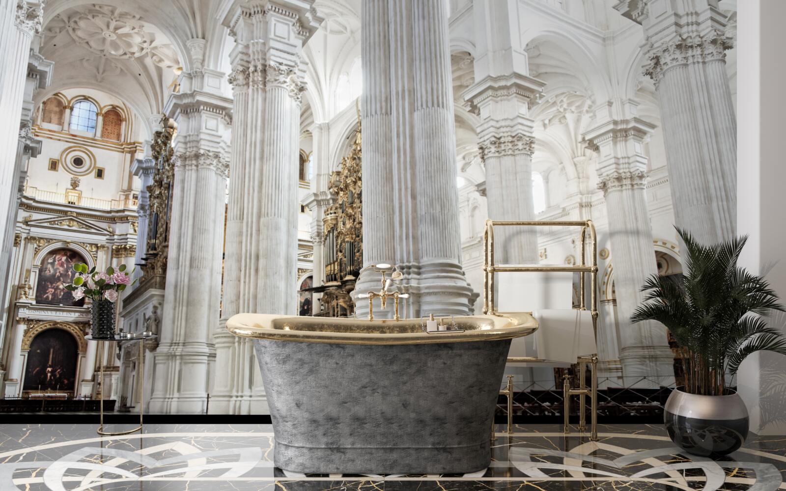 Fototapeta oblúky na vyvýšených schodoch kostola