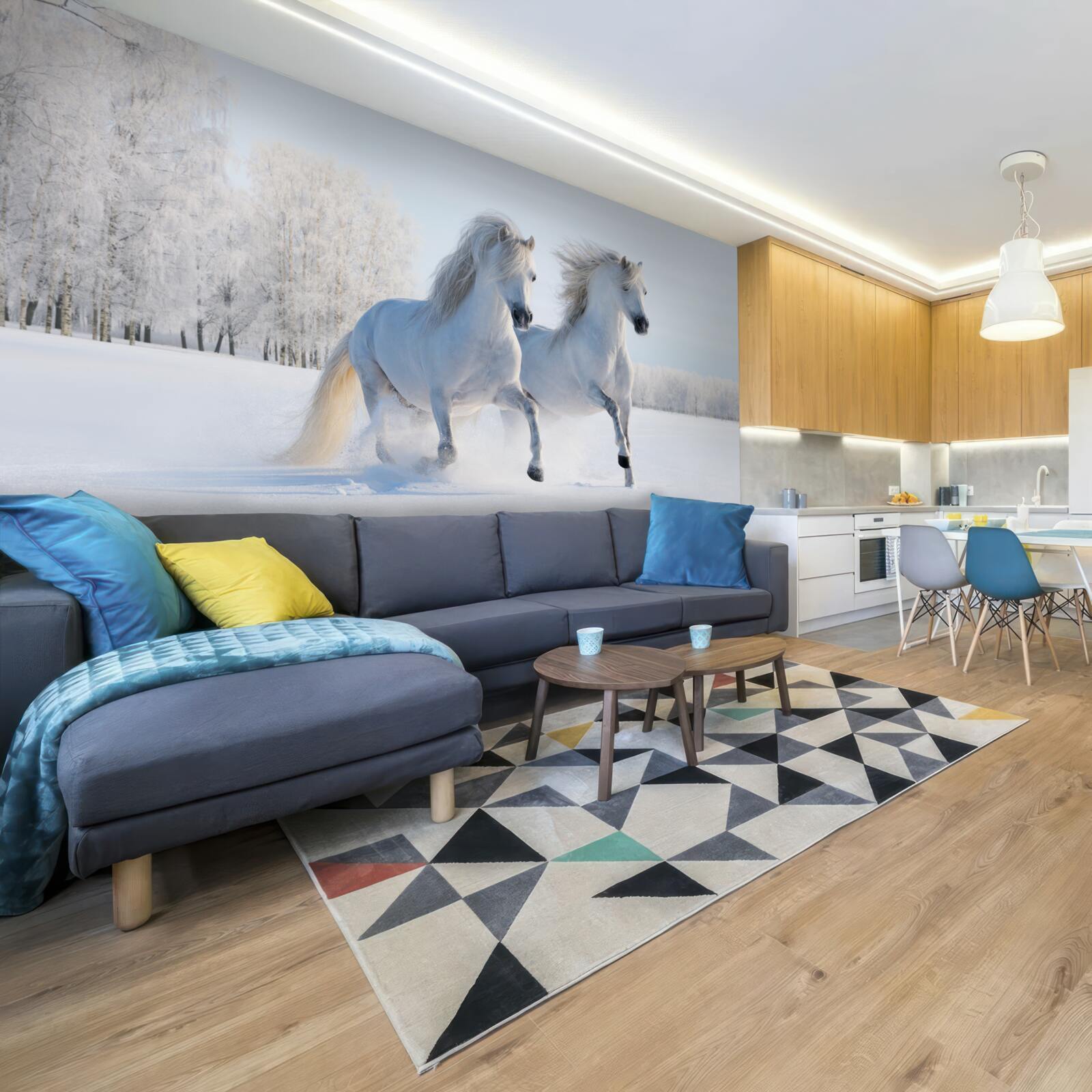 Fototapeta dva kone cválajú v snehu