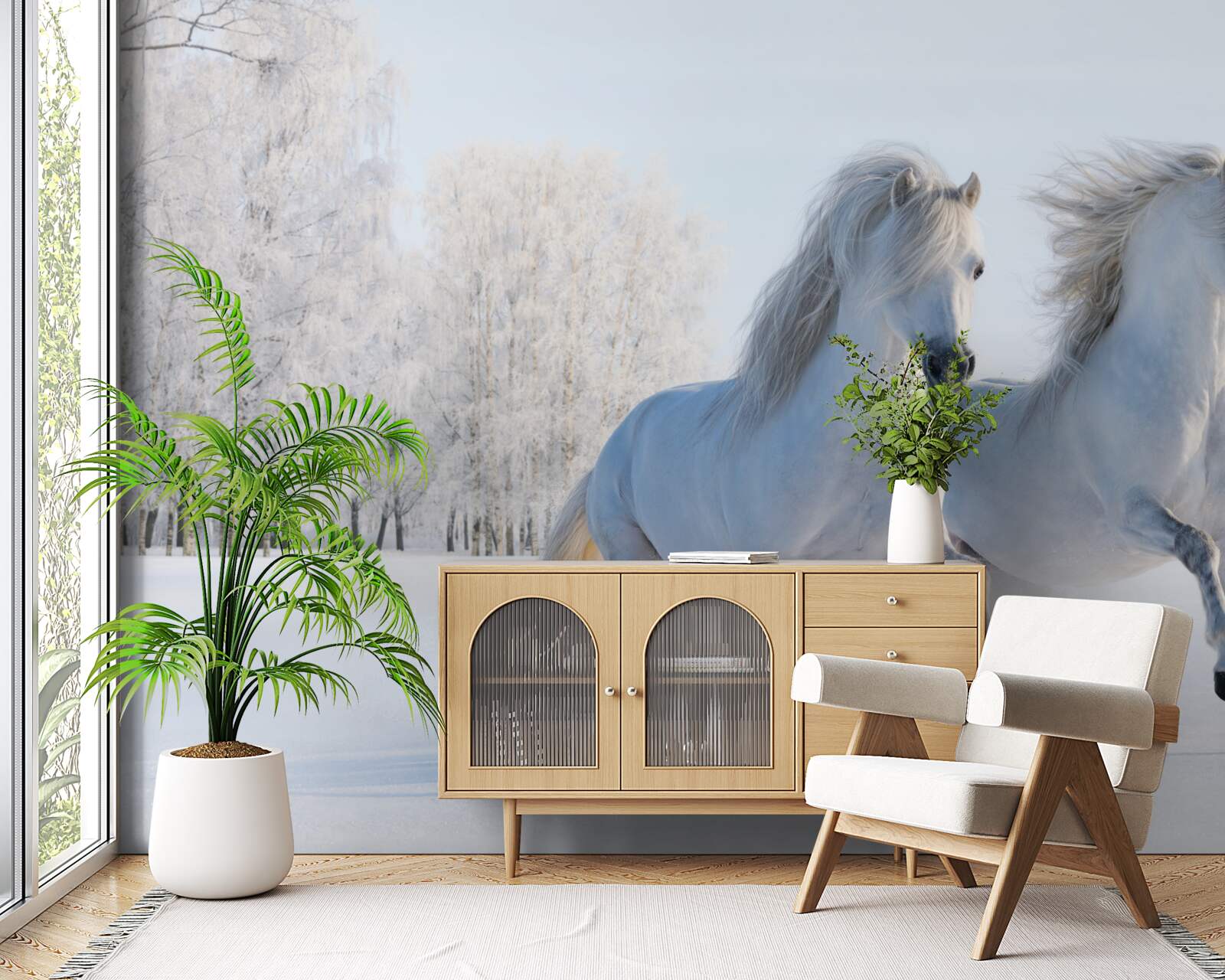 Fototapeta dva kone cválajú v snehu